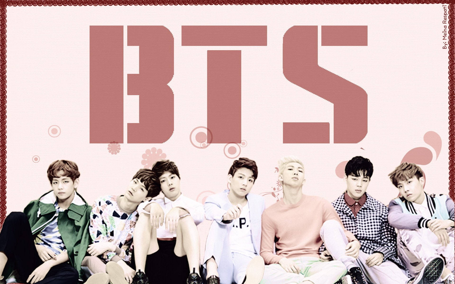 BTS Pembe Arka Planlı Grup Fotoğrafı Duvar Kağıdı