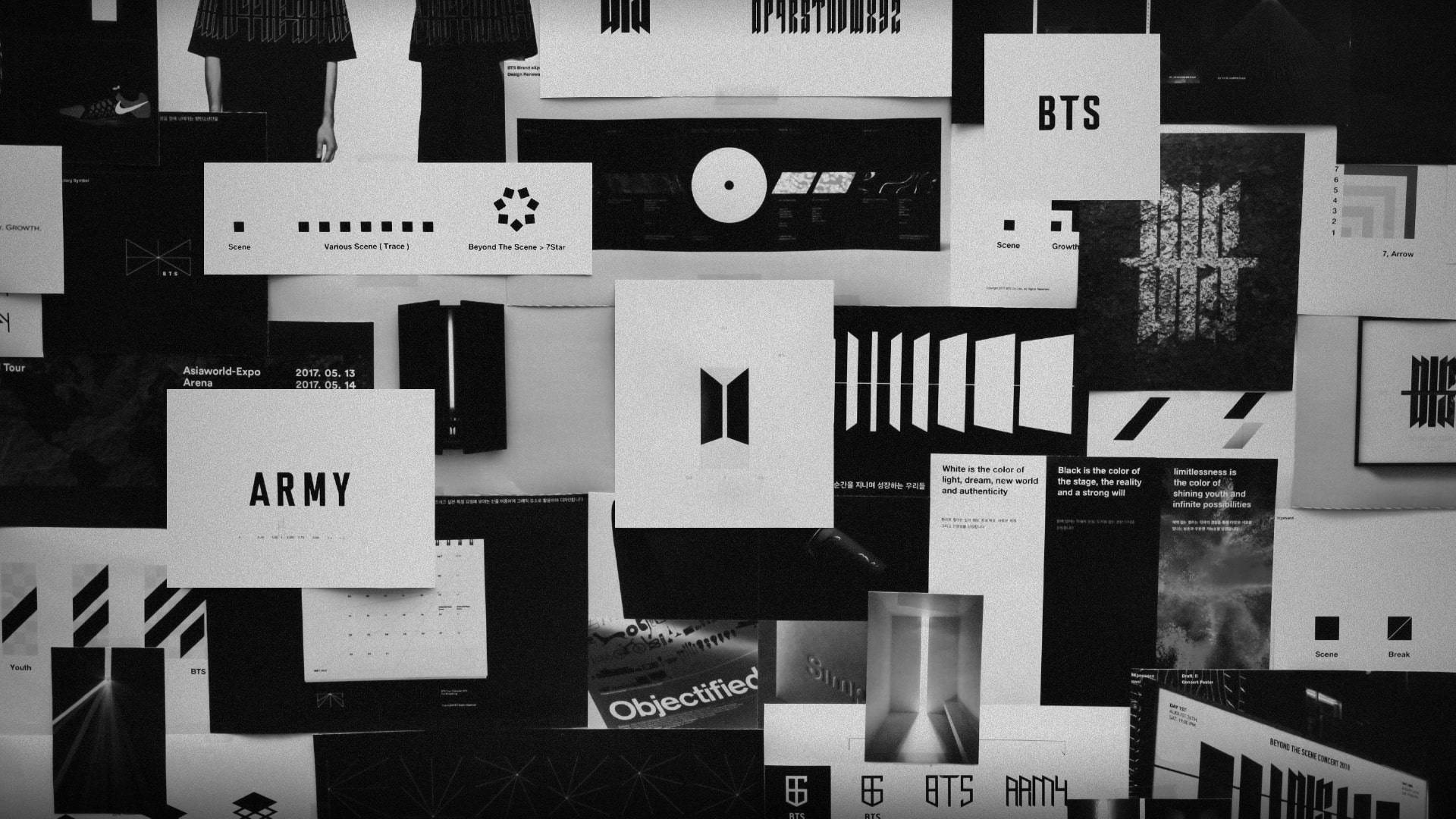 BTS Siyah Estetik Logo Kolajı Duvar Kağıdı