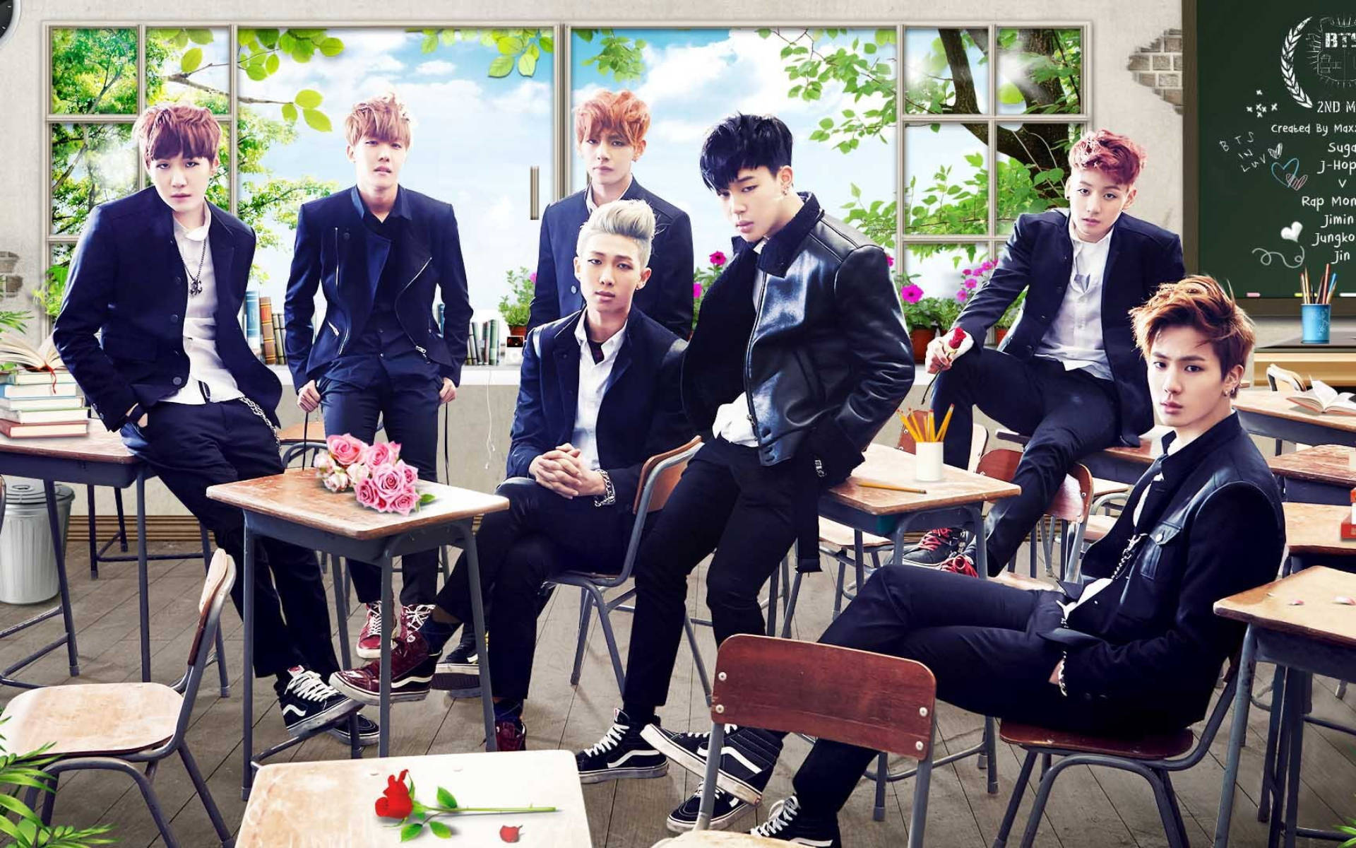 BTS Sınıfta Grup Fotoğrafı Duvar Kağıdı