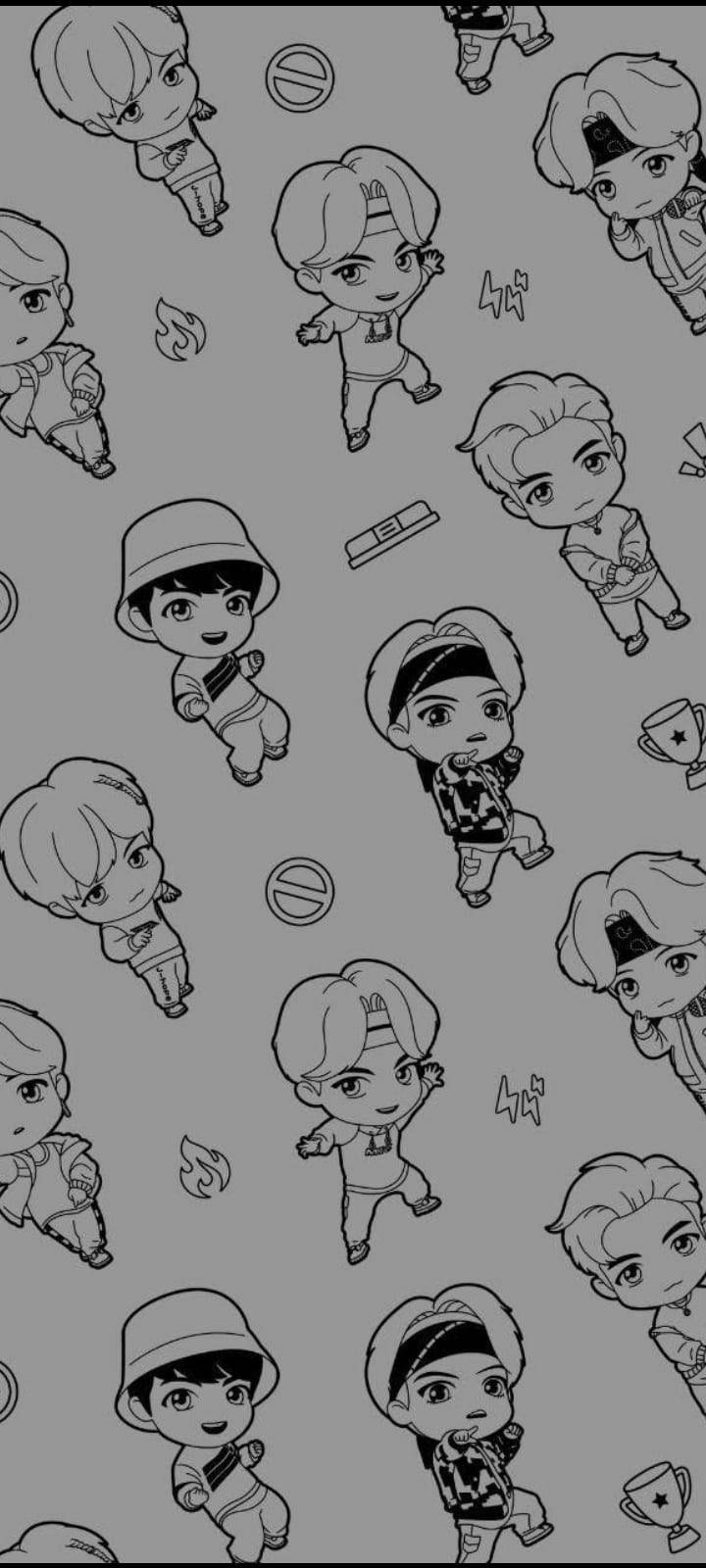 BTS Tinytan Çizgi Çizimi Duvar Kağıdı