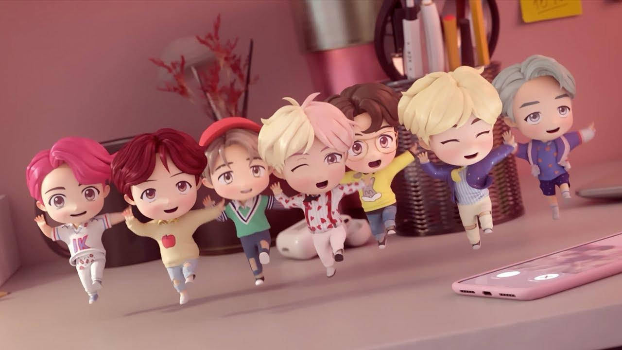 BTS TinyTAN Karakterleri Dizüstü Bilgisayarda Dans Ediyor Duvar Kağıdı