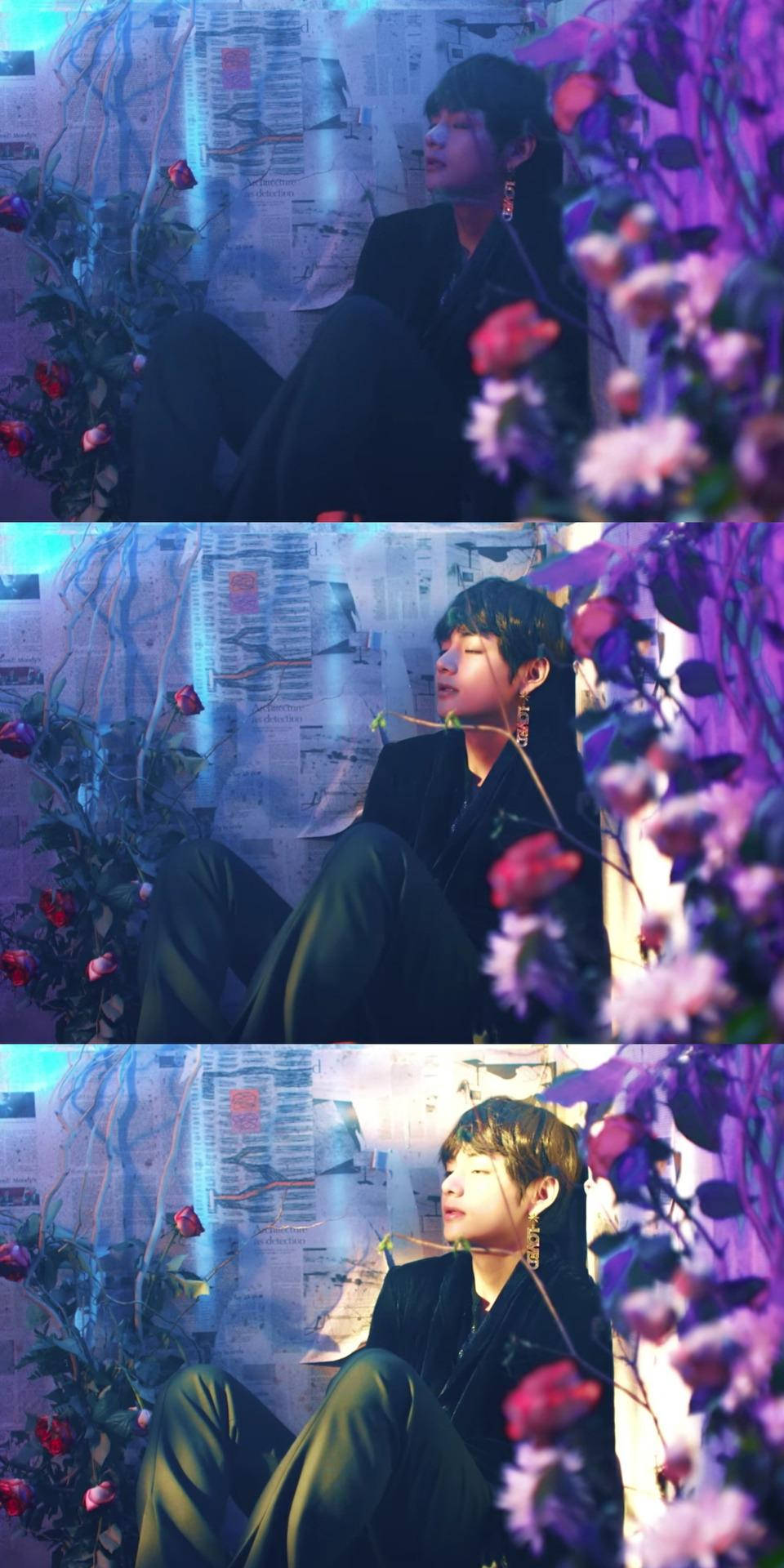 BTS V Çiçekli Duvar Estetiği Duvar Kağıdı