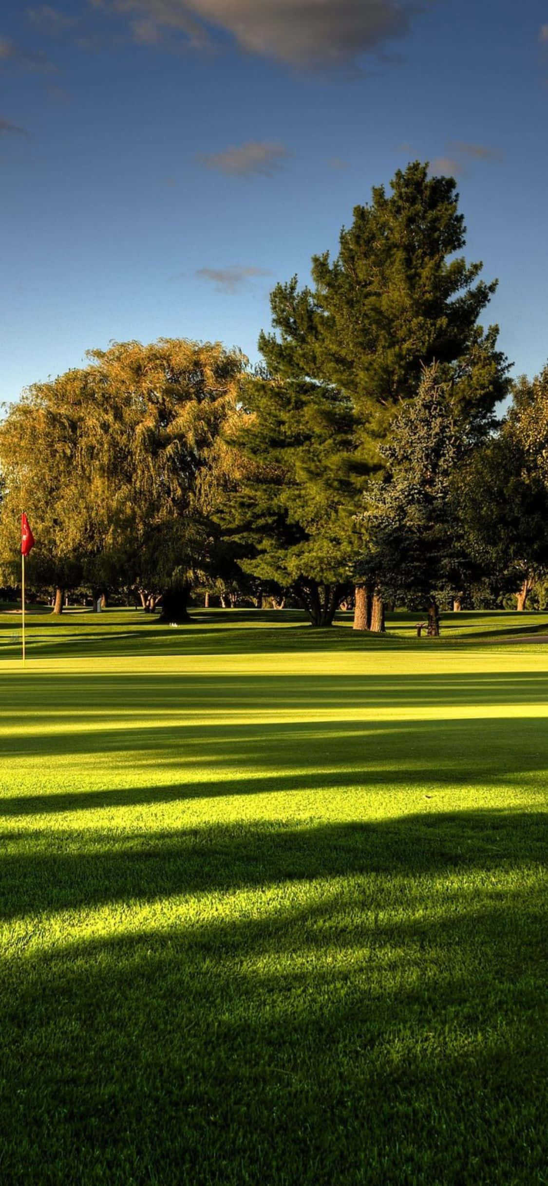 Bu güzel ormanlık golf sahasında sakin bir golf gününün keyfini çıkarın Duvar Kağıdı