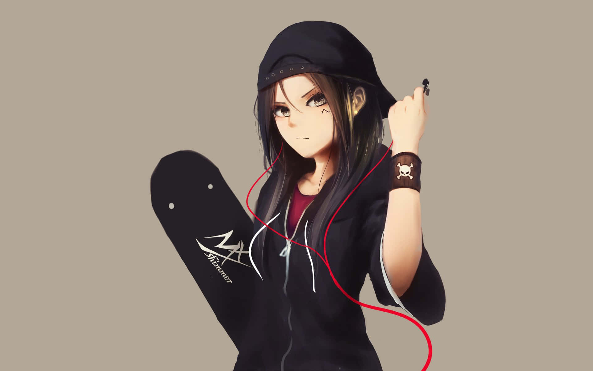 Bu şık Anime Kızı havalı bir kapüşonlu giyiyor. Duvar Kağıdı