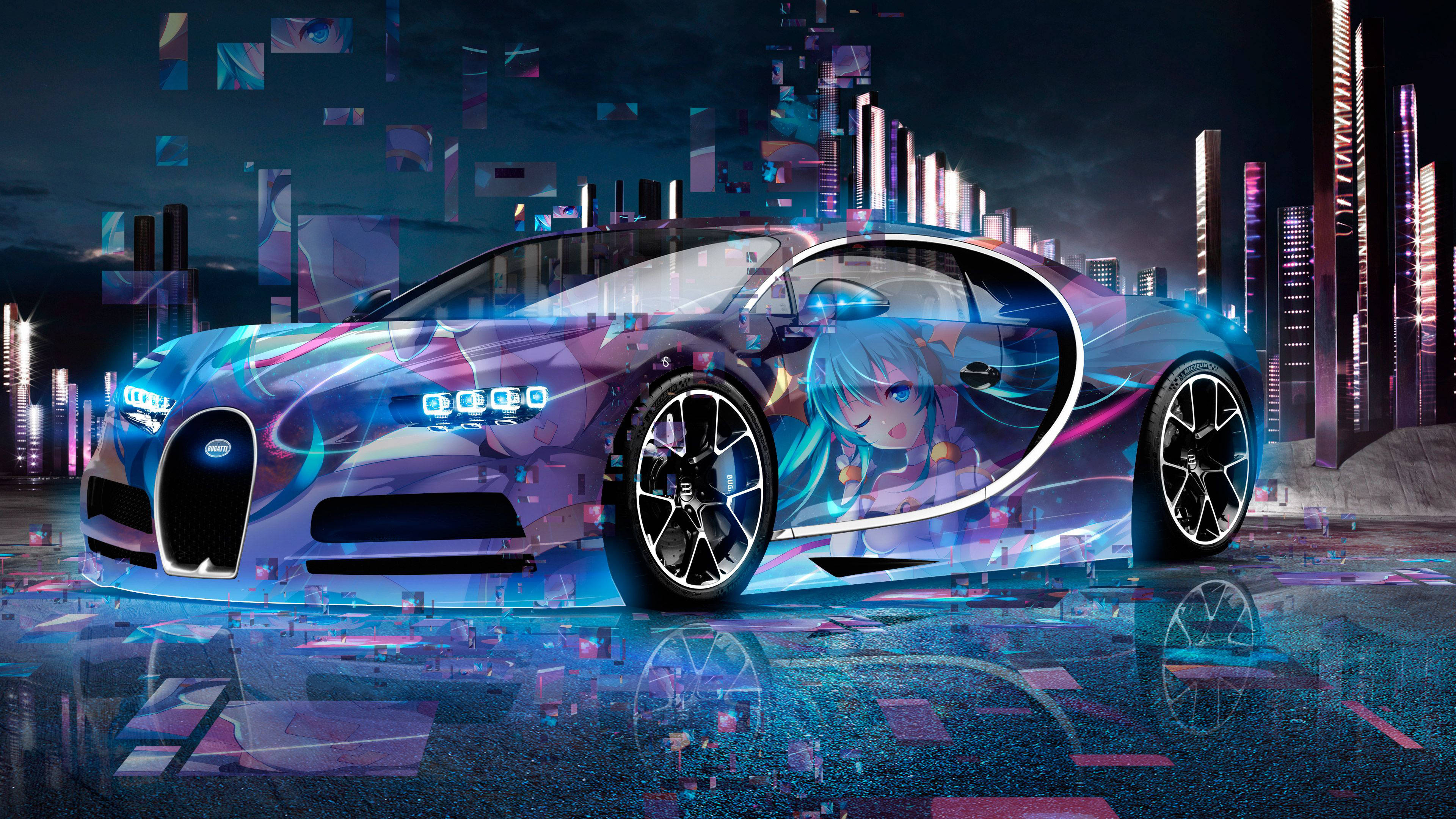 Bugatti Chiron Anime Araba Duvar Kağıdı