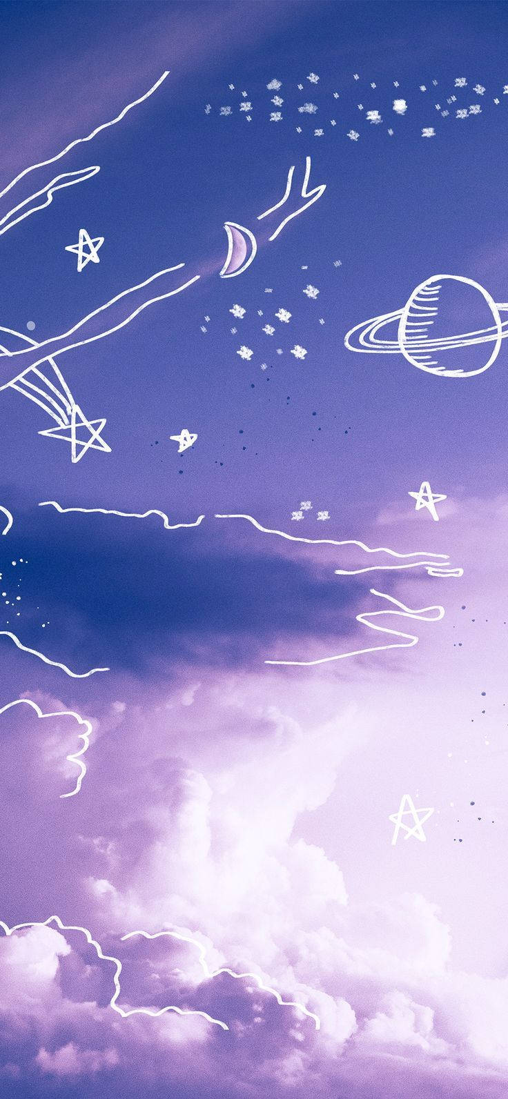 Bulutlar ve Gezegenler Pastel Mor Tumblr Duvar Kağıdı