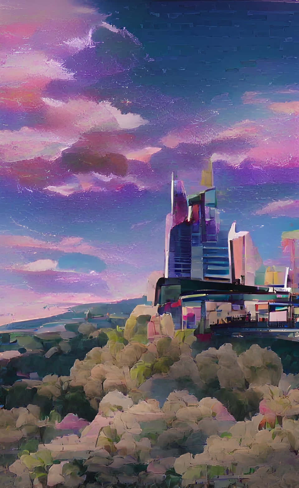 Büyüleyici Anime Şehir Manzarası Alacakaranlıkta Duvar Kağıdı