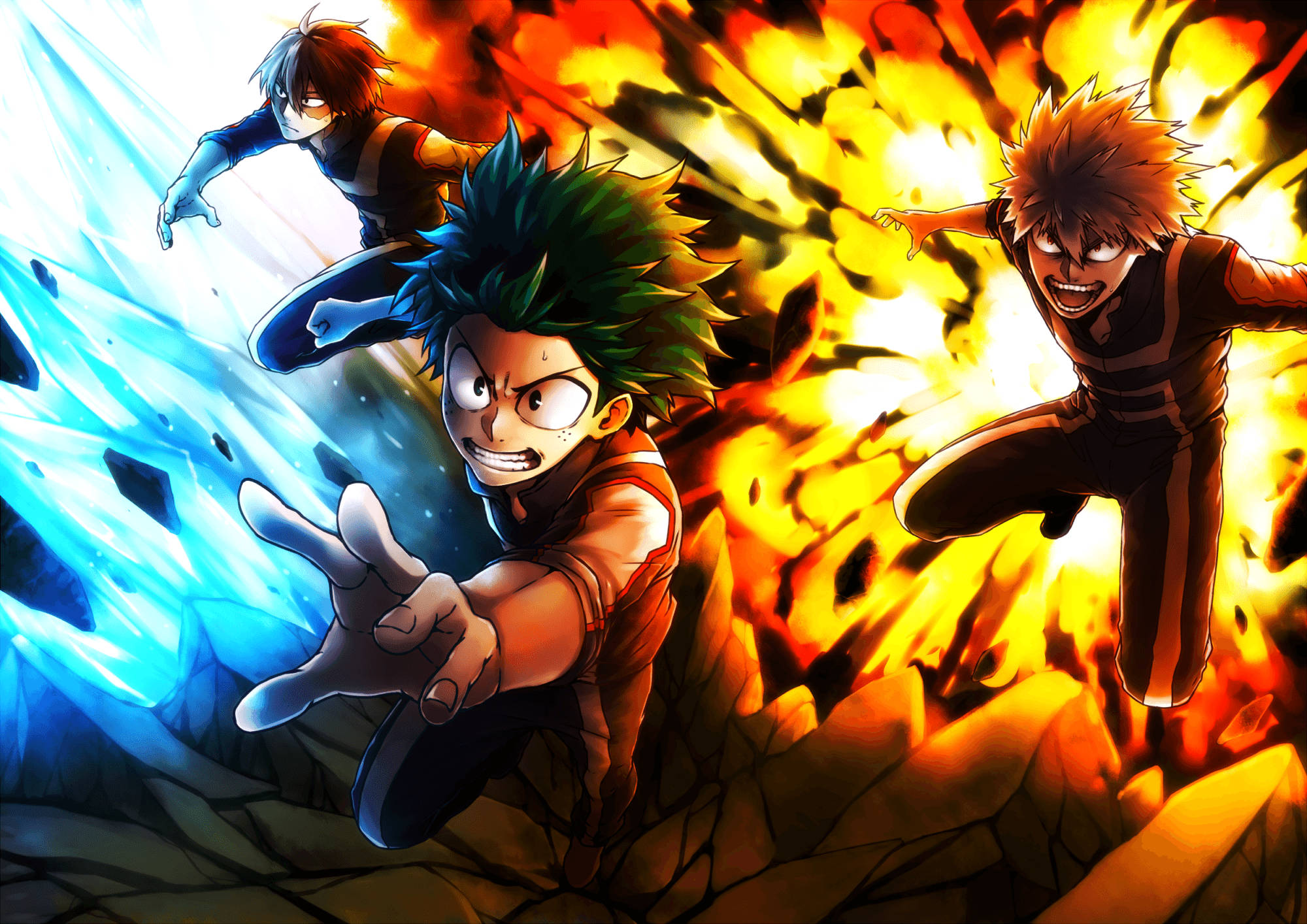 Büyüleyici Dostlar - Todoroki, Midoriya ve Bakugo'nun Sevimli Estetiği Duvar Kağıdı