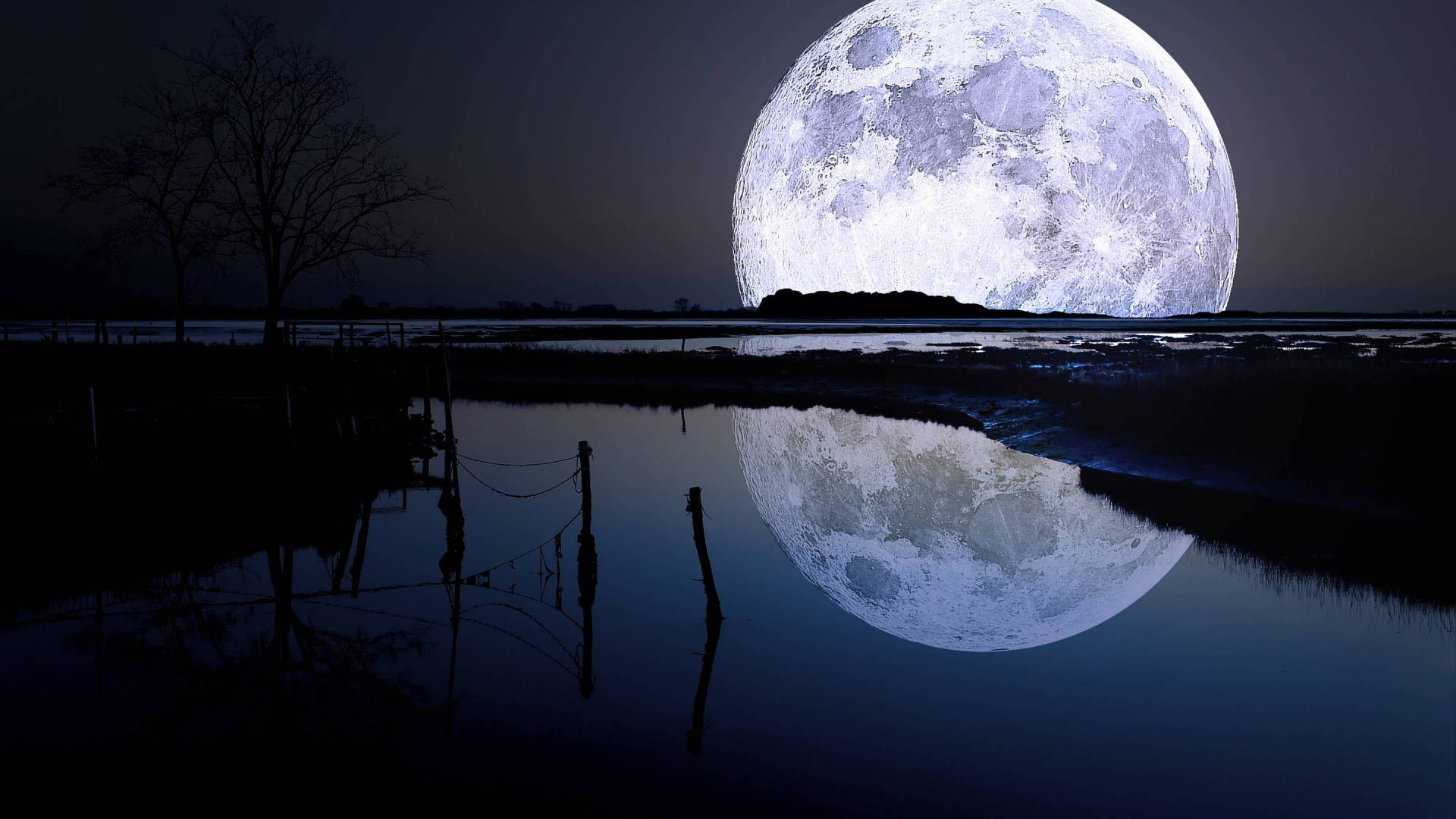 Büyüleyici Gece Galaksi Ay Manzarası Duvar Kağıdı