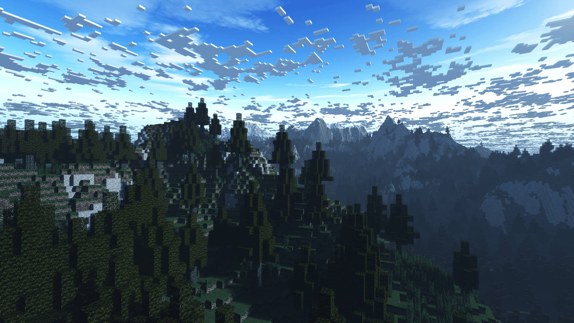 Minecraft HD bulutlu yeşil orman manzarası duvar kağıdı