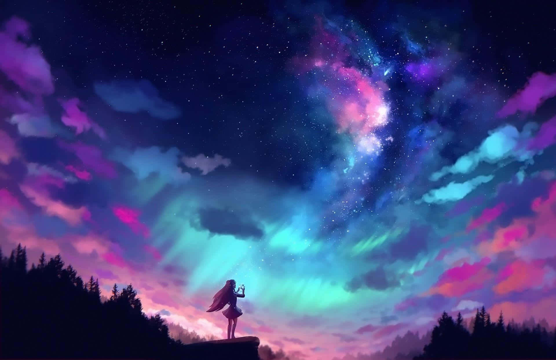 Büyüleyici Mor Anime Manzarası Duvar Kağıdı