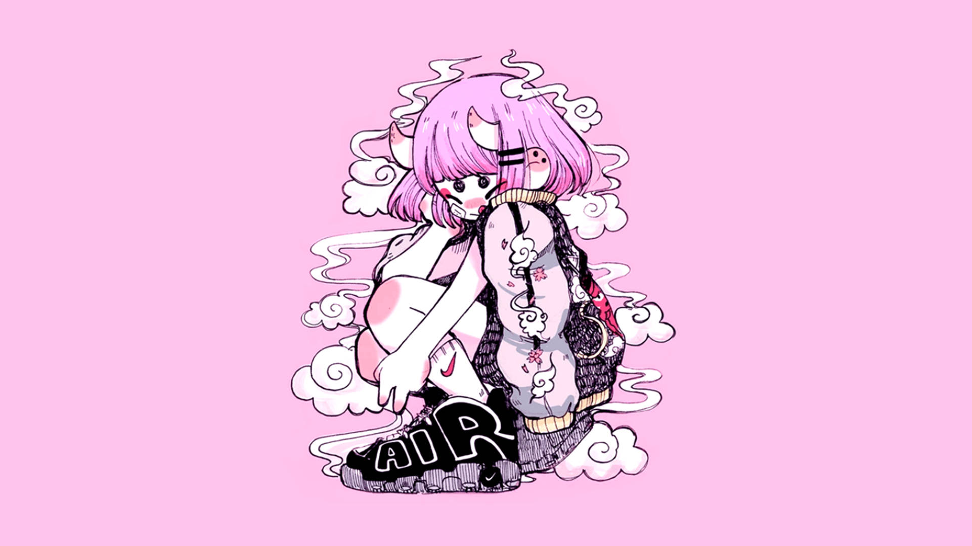 Büyüleyici Pembe Anime Estetiğinde Ejderha Kız Duvar Kağıdı
