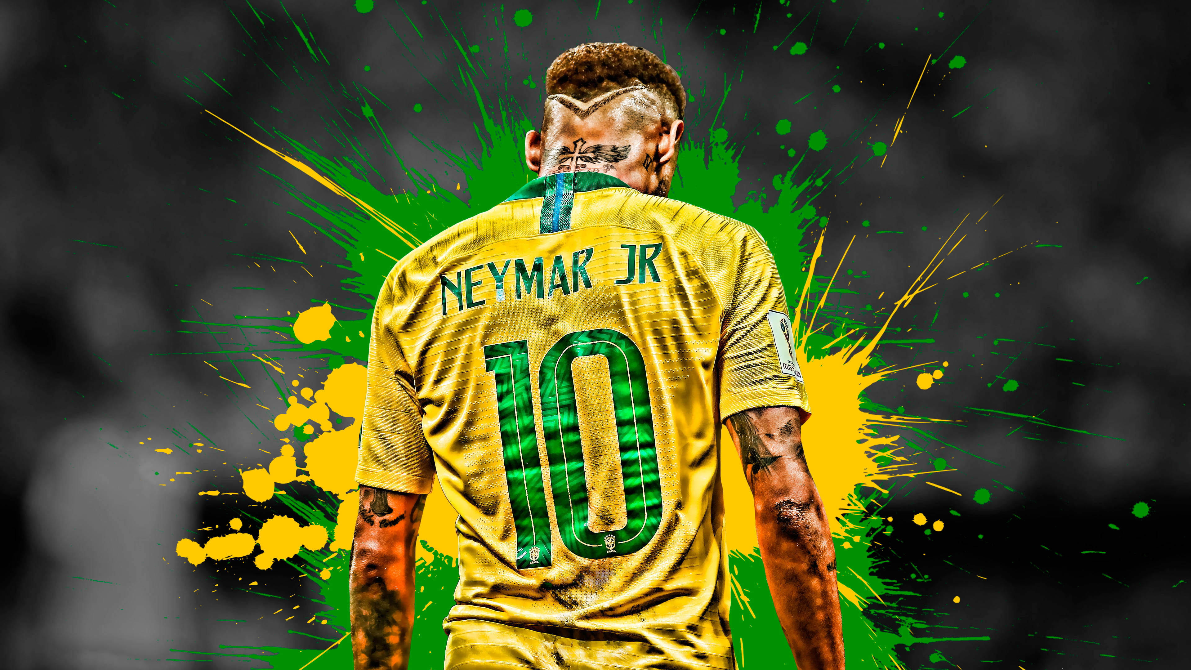 Canlı 4K Neymar Jr. Görseli ve Sıçramış Boya Arka Planı Duvar Kağıdı