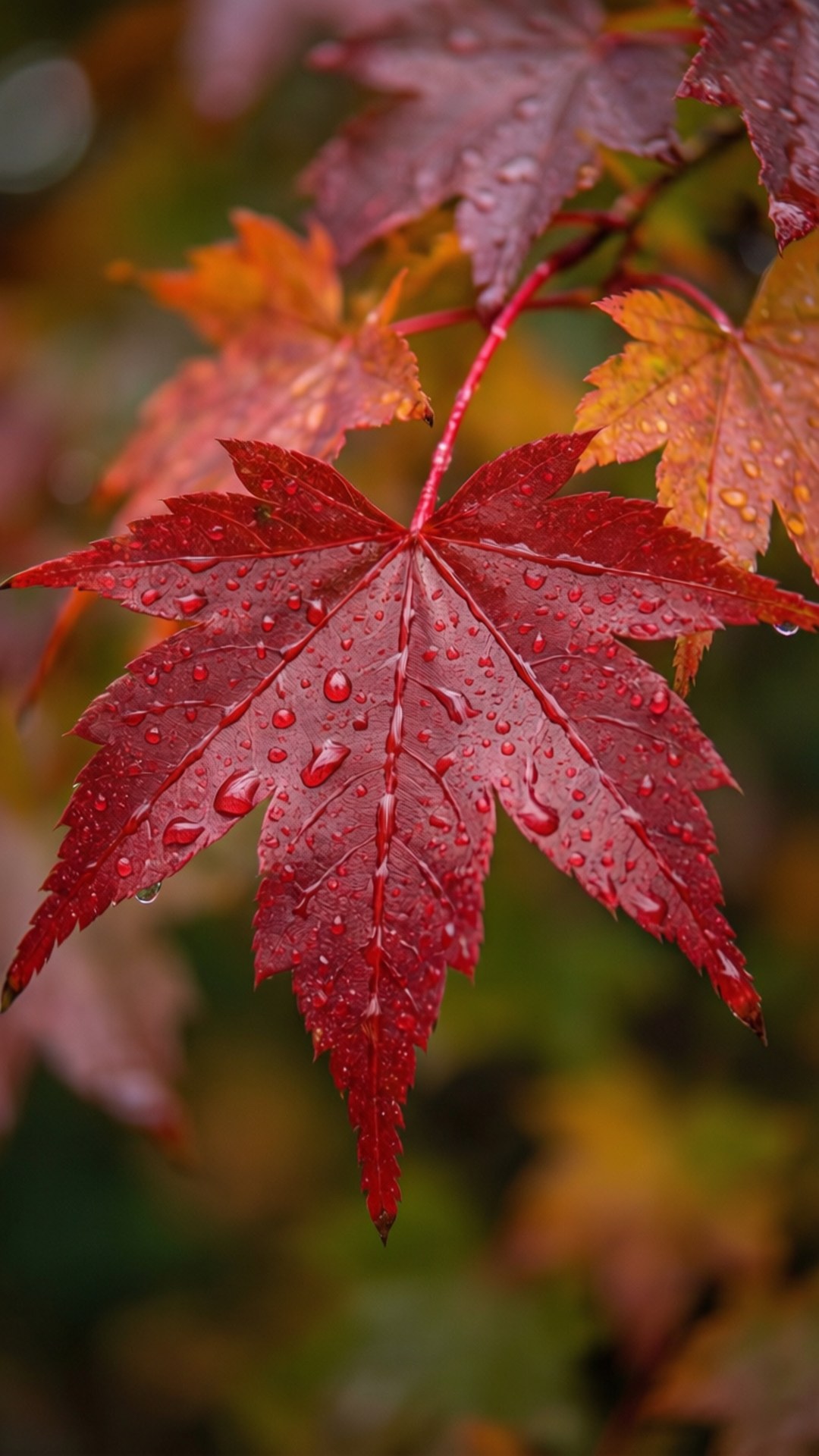Canlı Kırmızı Akçaağaç Yaprağı Makro Duvar Kağıdı
