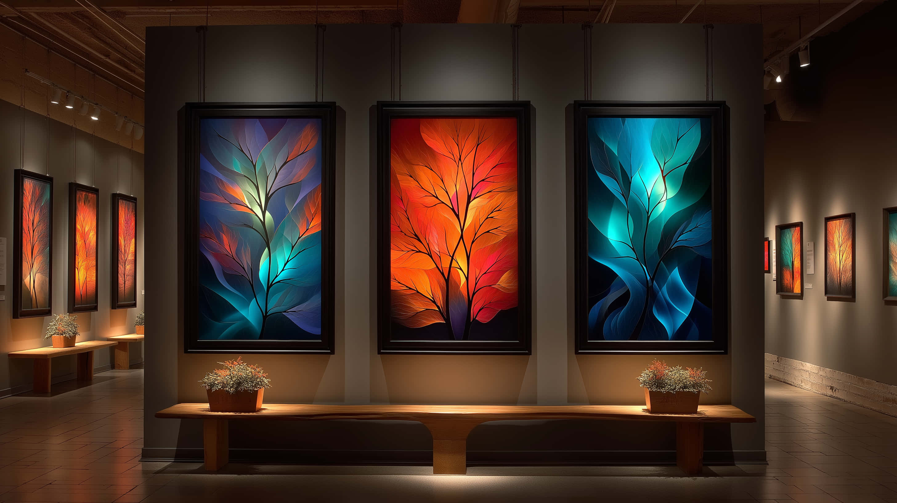 Canlı Soyut Japon Tarzı Tablolar Sanat Galerisinde Duvar Kağıdı