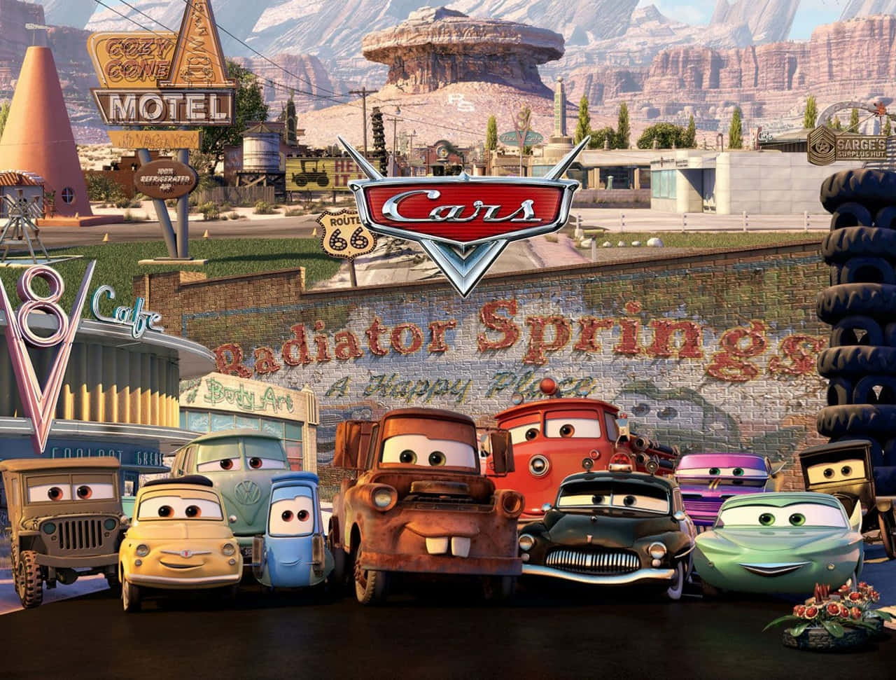 Cars Animasyon Filmi Karakterleri Radiator Springs'te Duvar Kağıdı