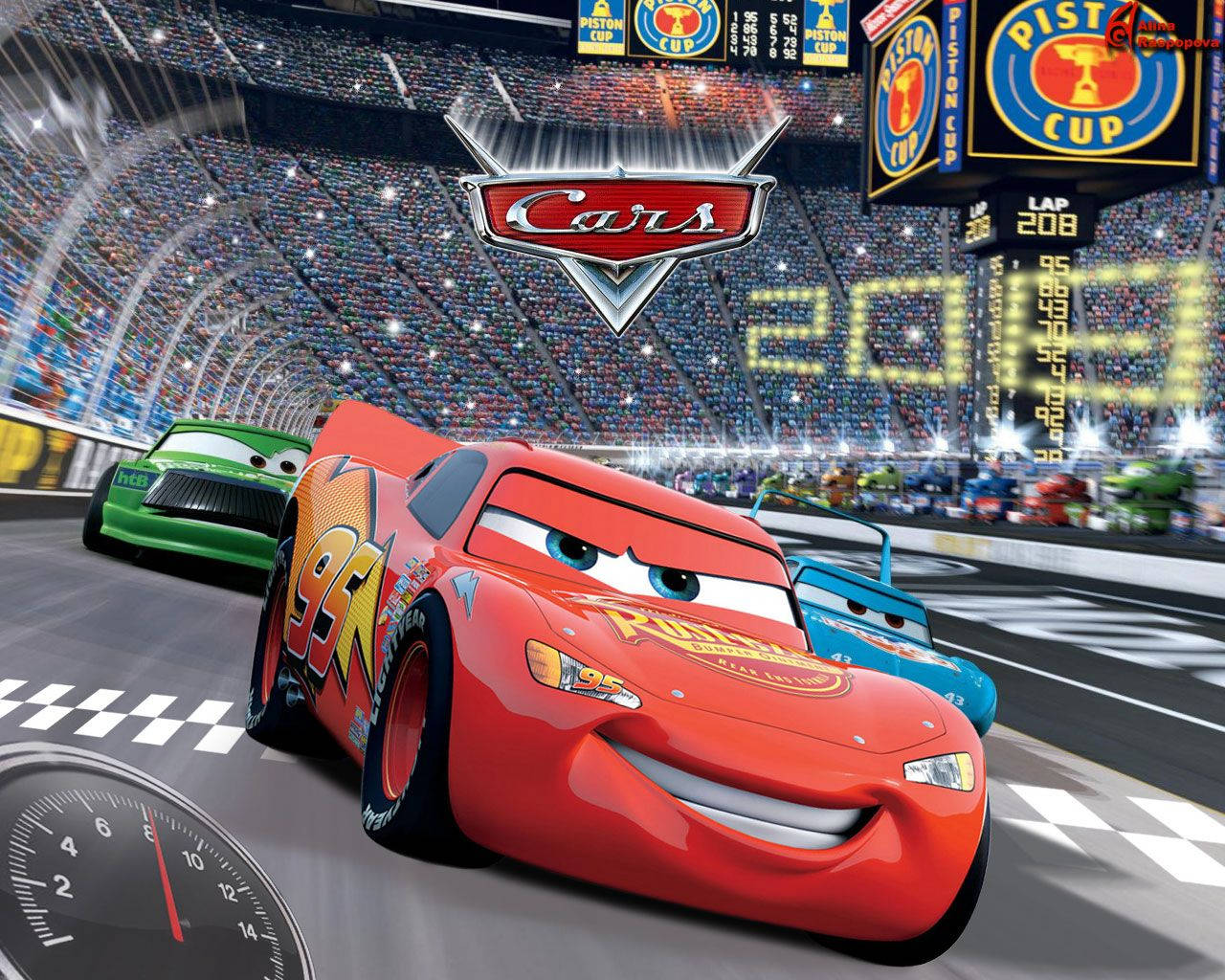 Cars Lightning McQueen Yarışta Duvar Kağıdı
