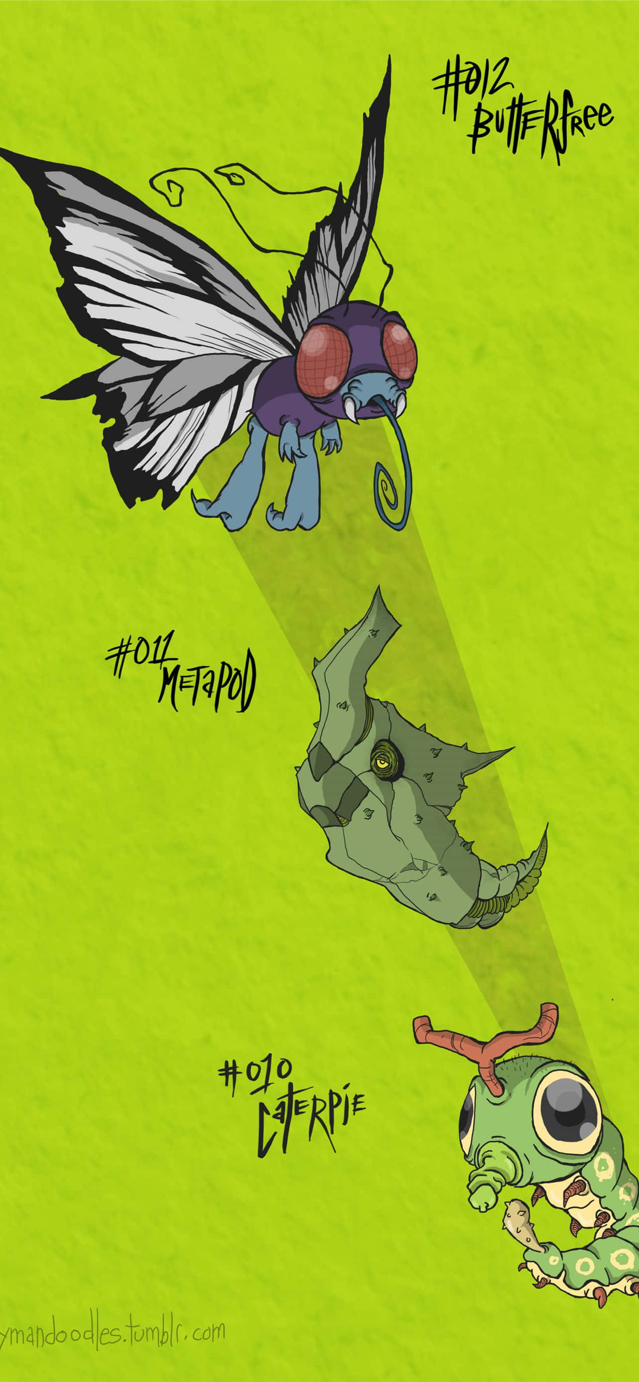 Caterpie, Metapod ve Butterfree Yeşil Estetik Telefon Duvar Kağıdı