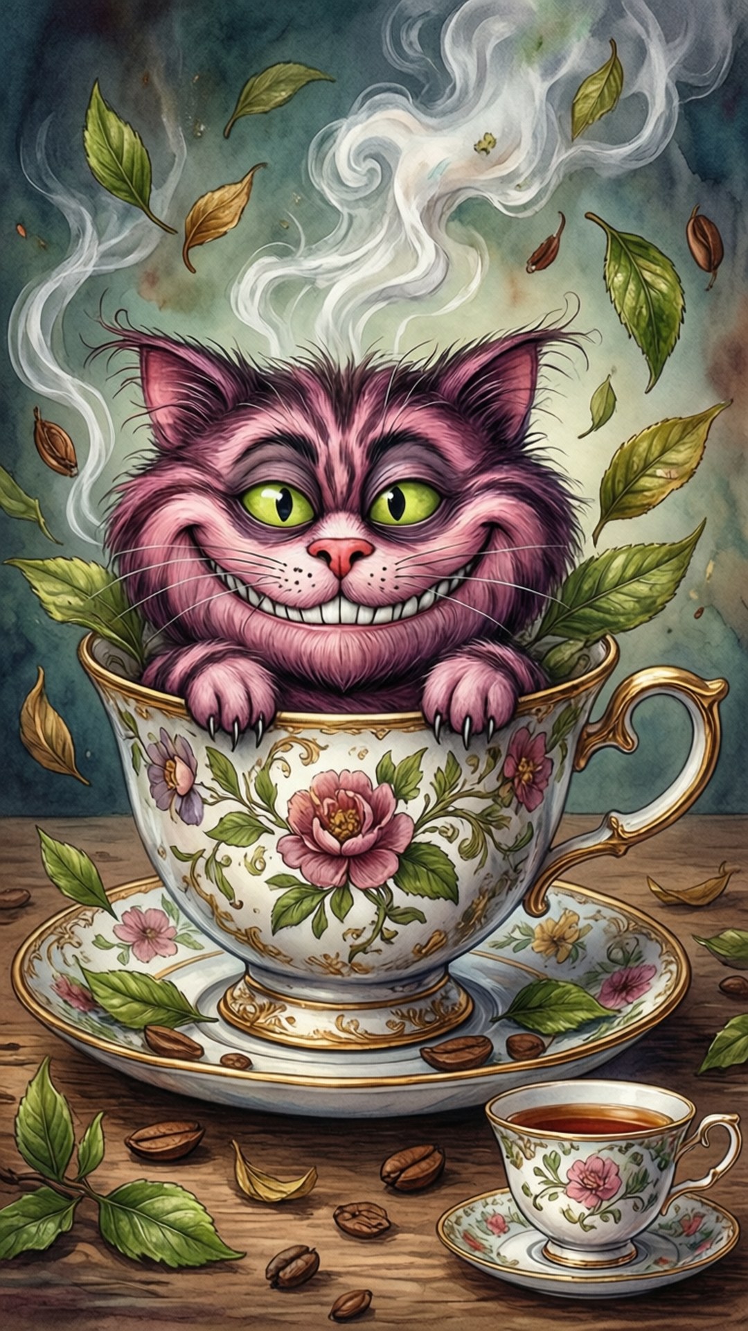 Çay Fincanında Cheshire Duvar Kağıdı