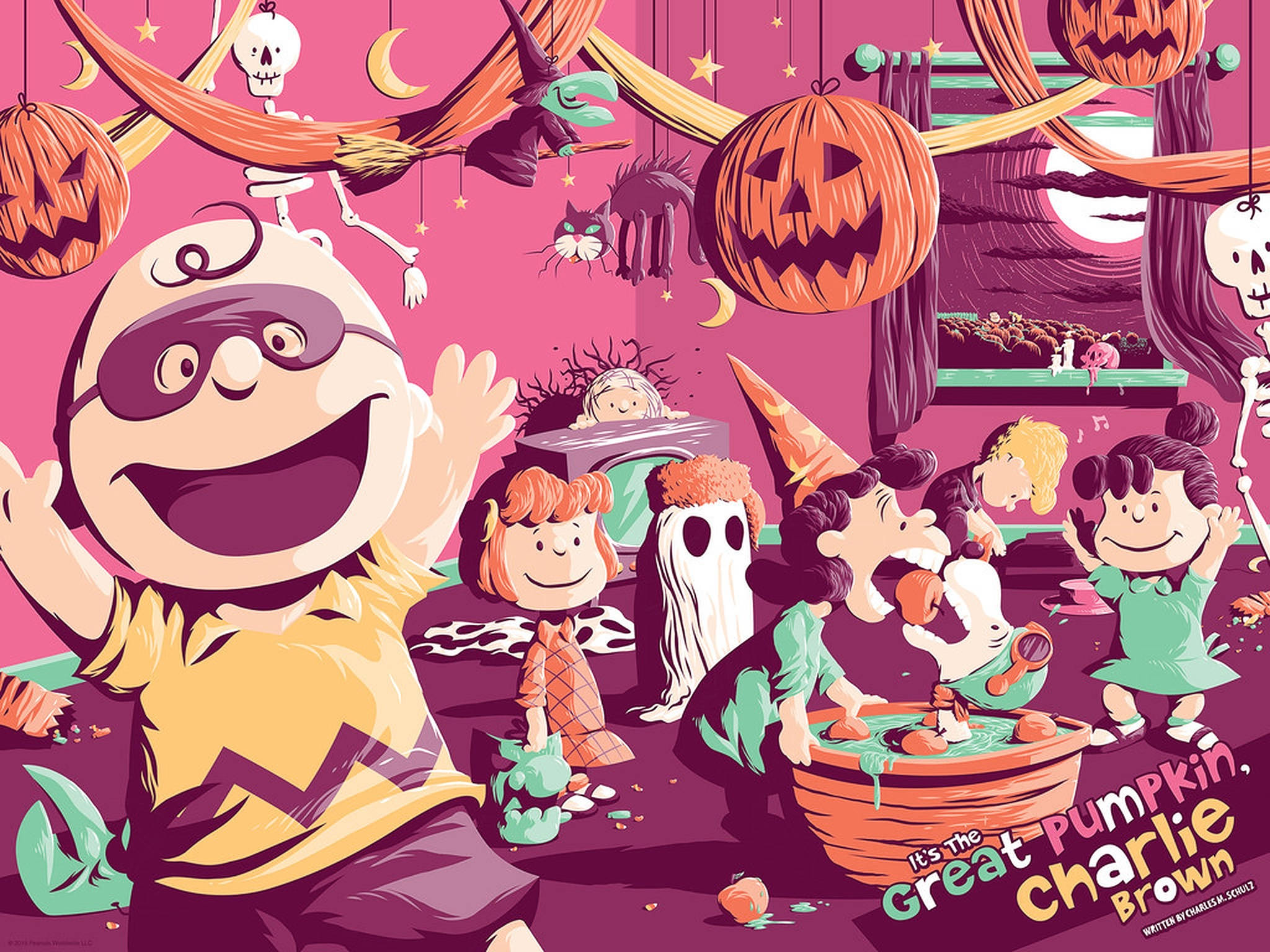 Charlie Brown Pembe Cadılar Bayramı Partisi Duvar Kağıdı