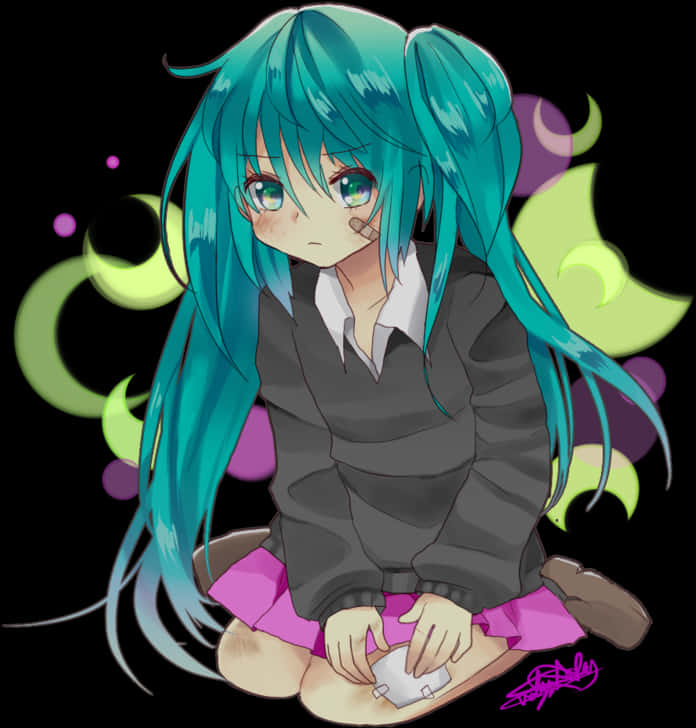 Chibi Miku Oturma İllüstrasyonu Duvar Kağıdı