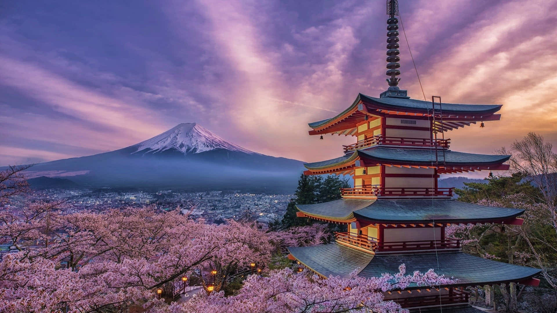 Chureito Pagodası'ndan Fuji Manzarası Duvar Kağıdı