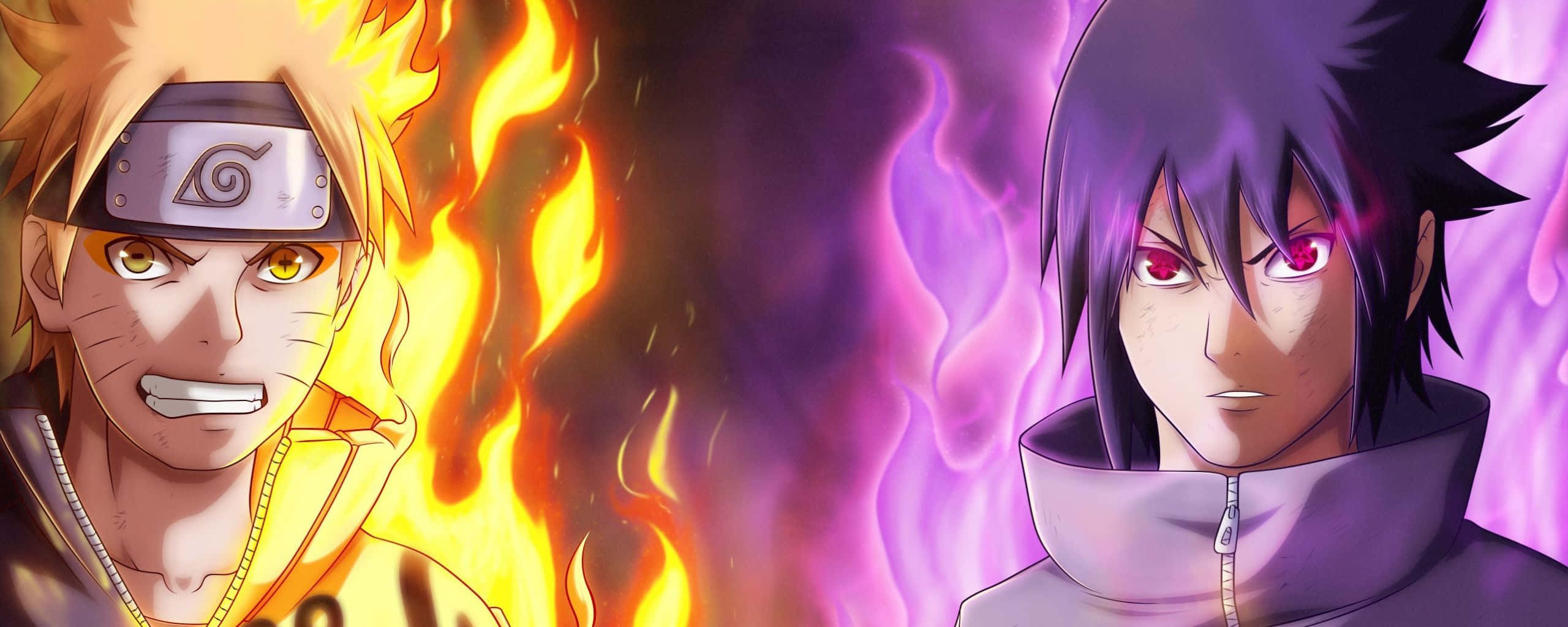 Çift Monitör Anime Naruto vs Sasuke Duvar Kağıdı