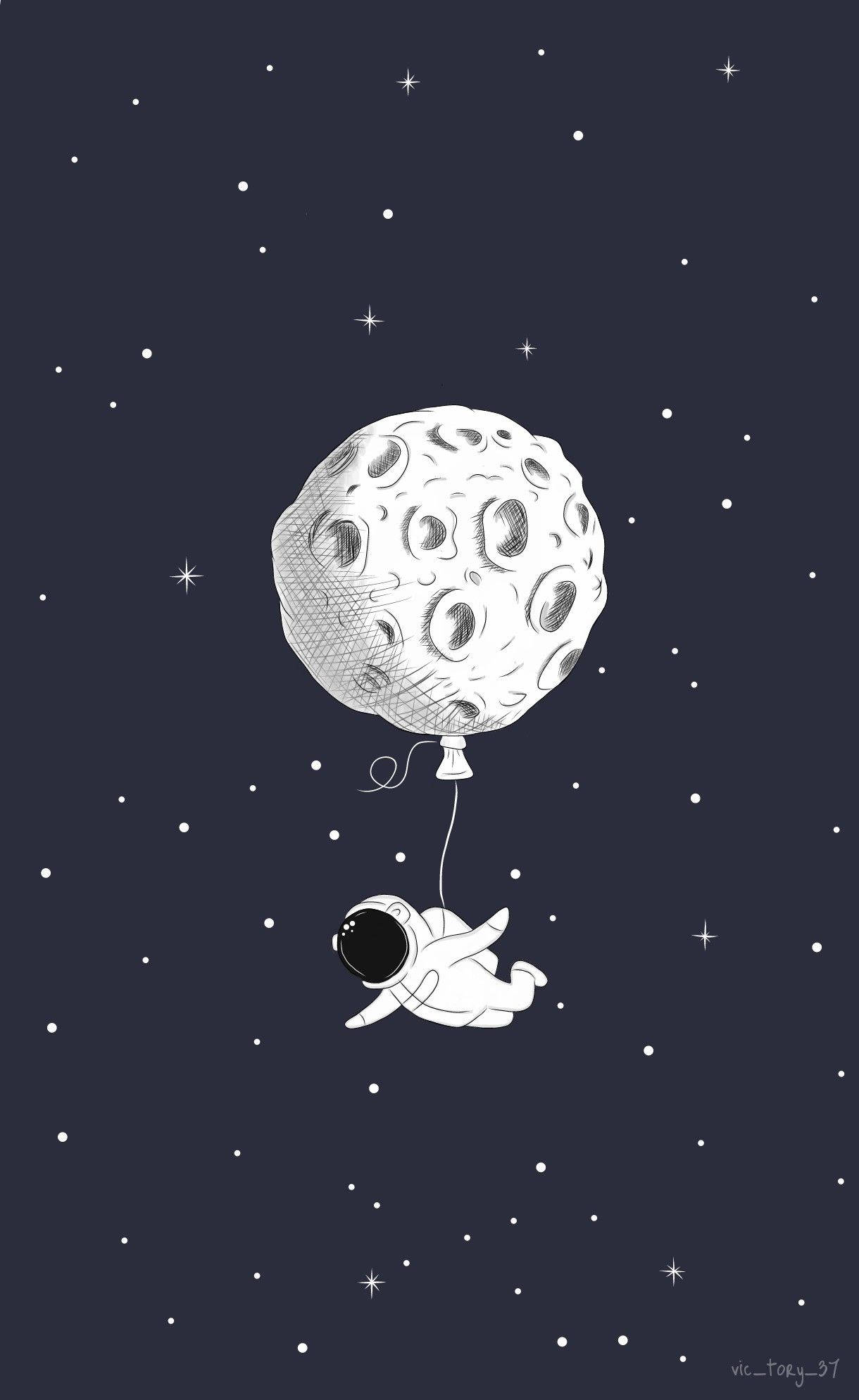 Çizgi Film Astronotu ve Ay Balonu Duvar Kağıdı