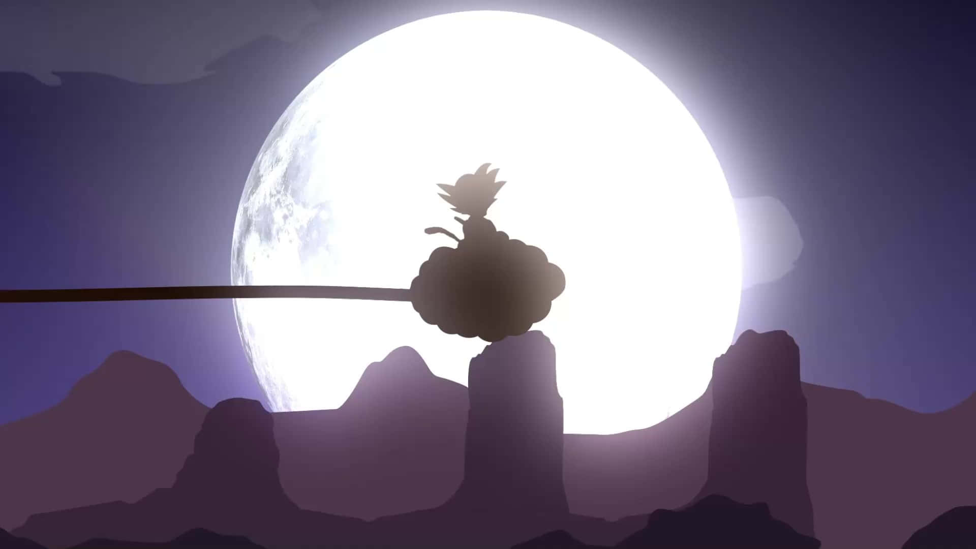 Çocuk Goku'nun Bulut Üzerinde Ay Işığında Silüeti Duvar Kağıdı