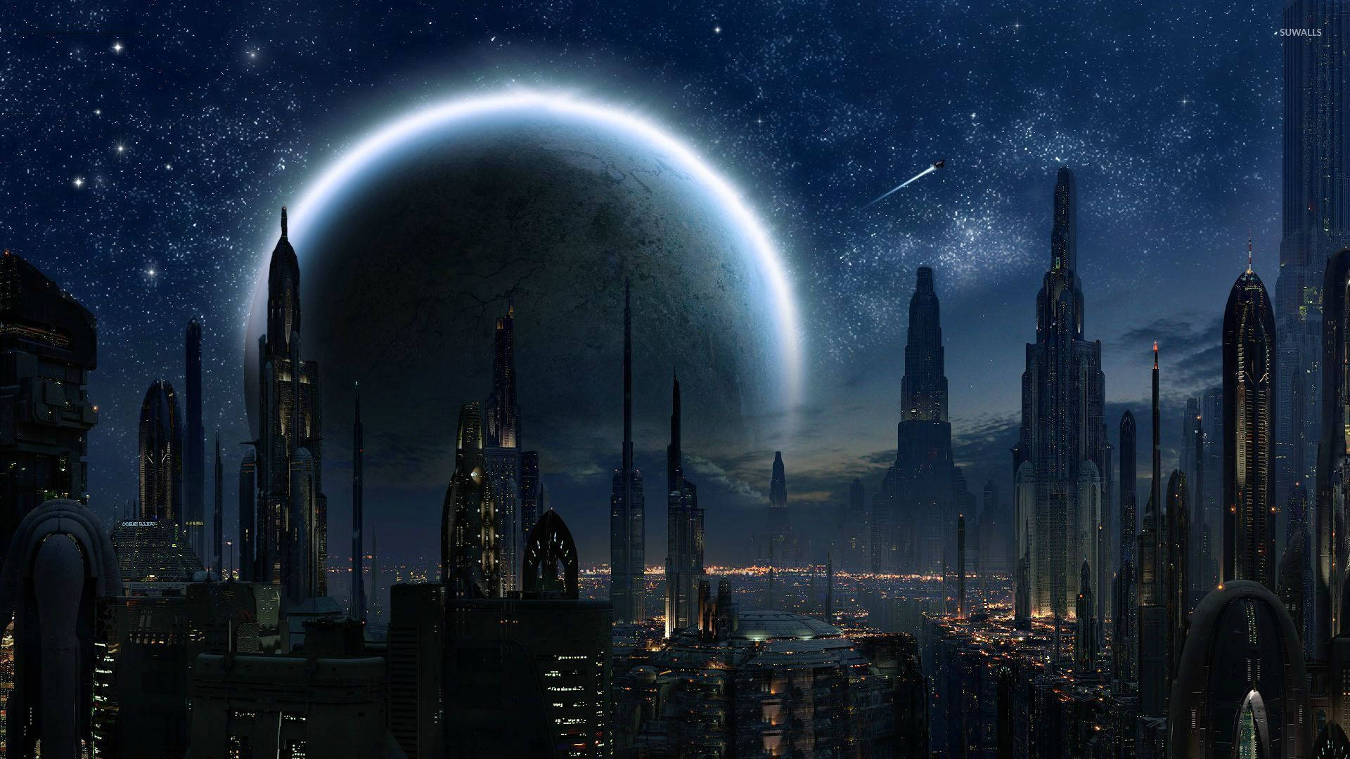 Coruscant'ın Canlı Şehir Manzarası Duvar Kağıdı