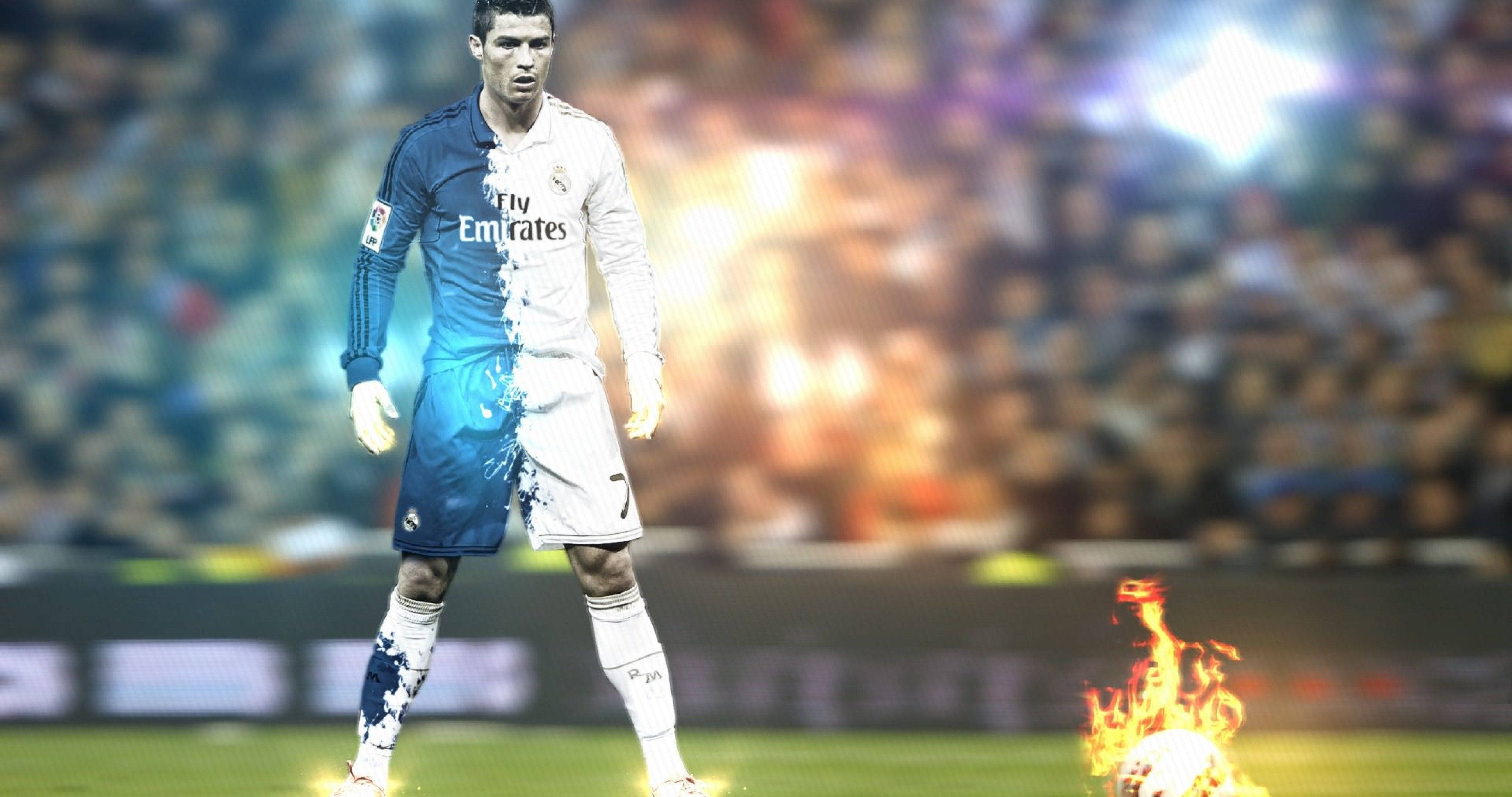 Cristiano Ronaldo Meydan Okuyan Ateşli Bakışlarını Sergiliyor Duvar Kağıdı