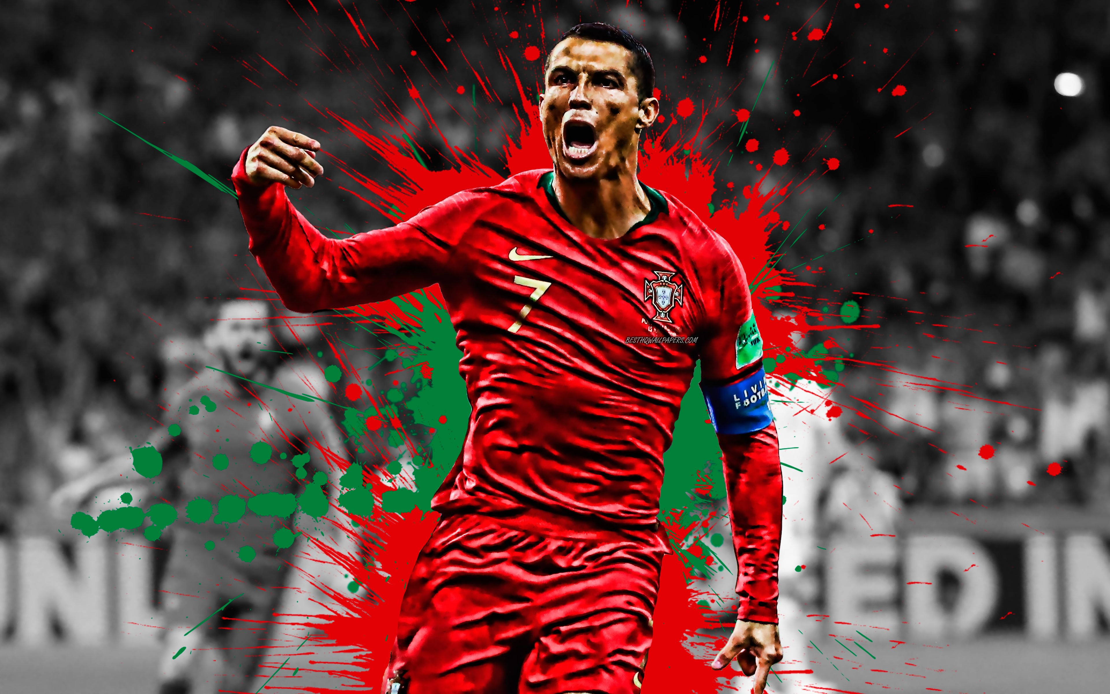 Cristiano Ronaldo Soğuk Kırmızı ve Yeşil Tasarım Duvar Kağıdı