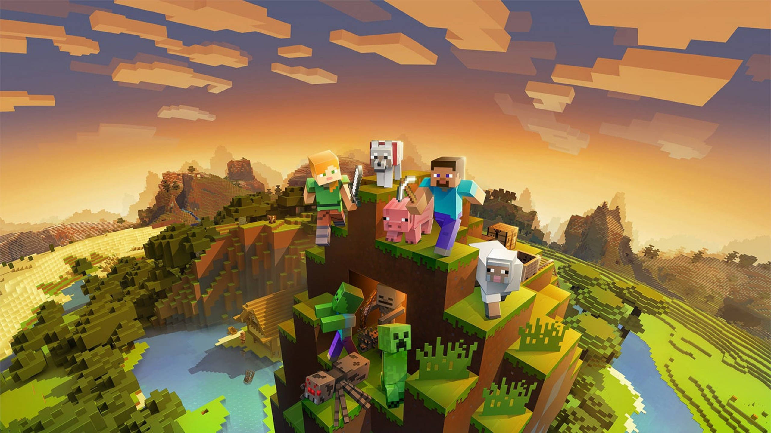 Dağda Gün Batımı 2560x1440 Minecraft Duvar Kağıdı