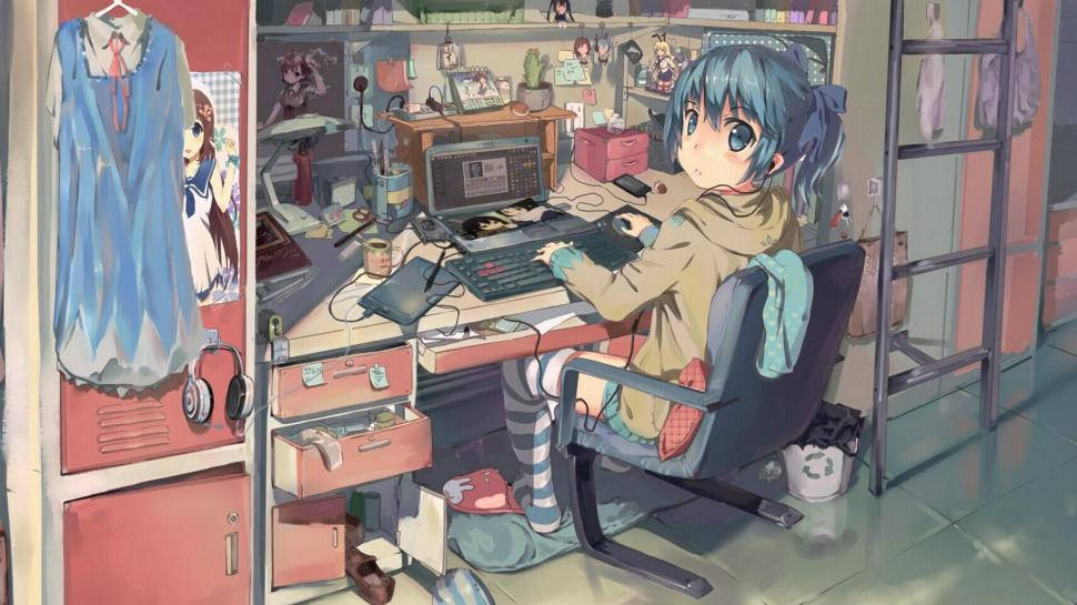 Dağınık Anime Dizüstü Bilgisayar Düzeni Duvar Kağıdı