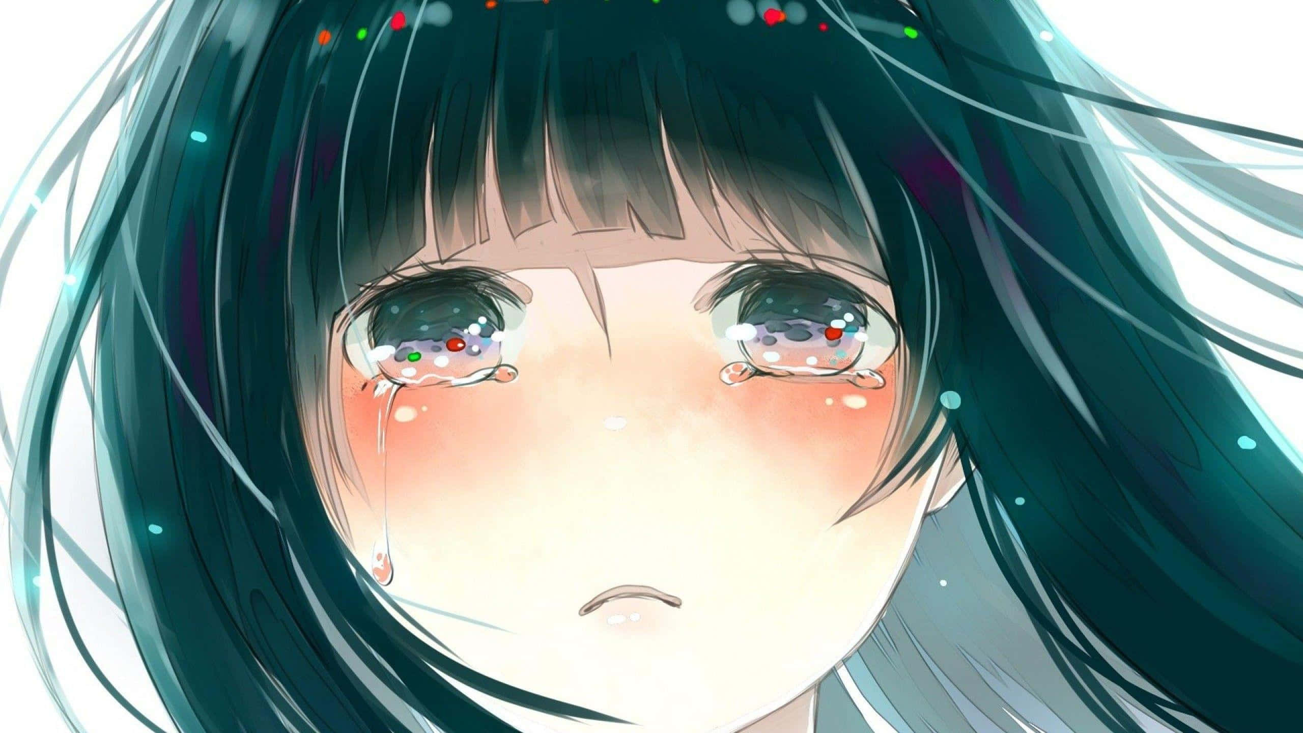 Dalgın bir anime karakteri üzgün bir şekilde oturuyor. Duvar Kağıdı