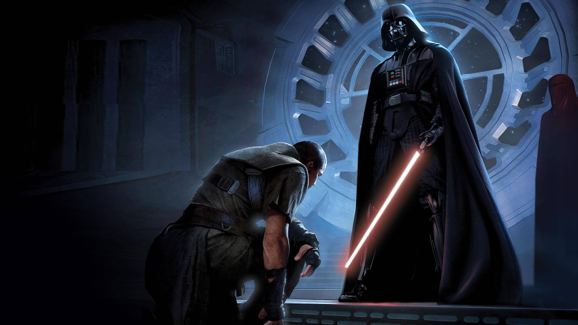 Darth Vader bir ışın kılıcının üzerinde yükseliyor Duvar Kağıdı
