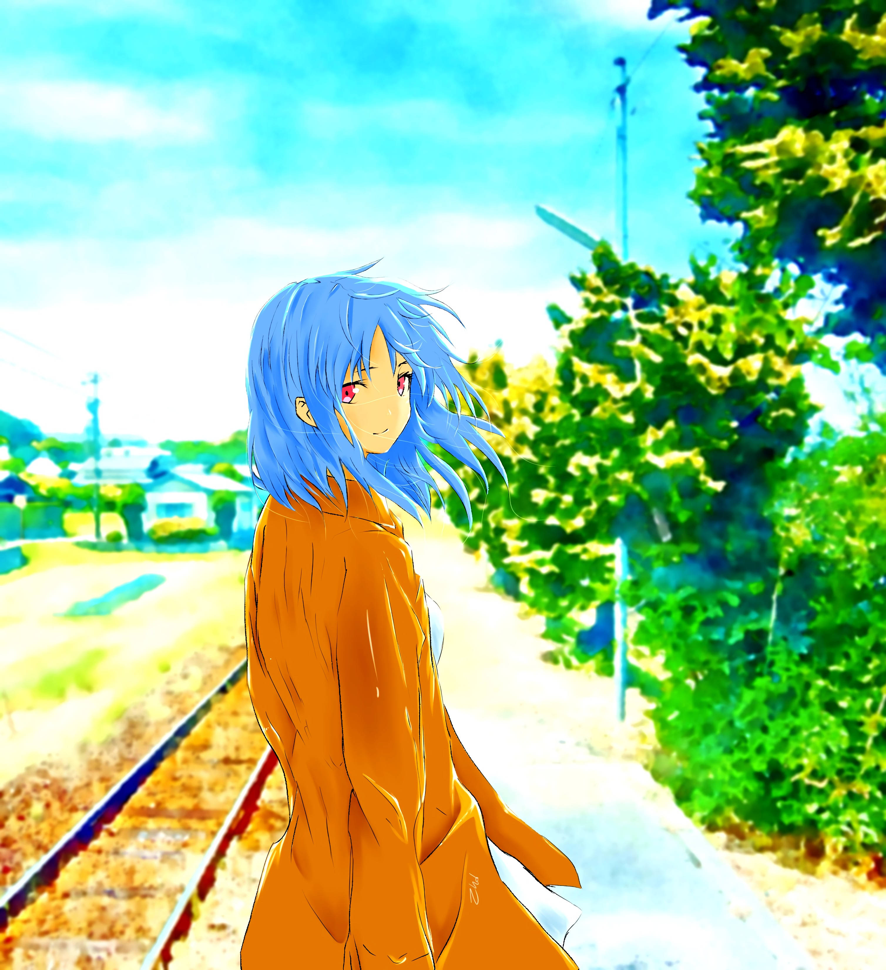Demiryolu Yakınında Anime Sanatı Kızı Duvar Kağıdı
