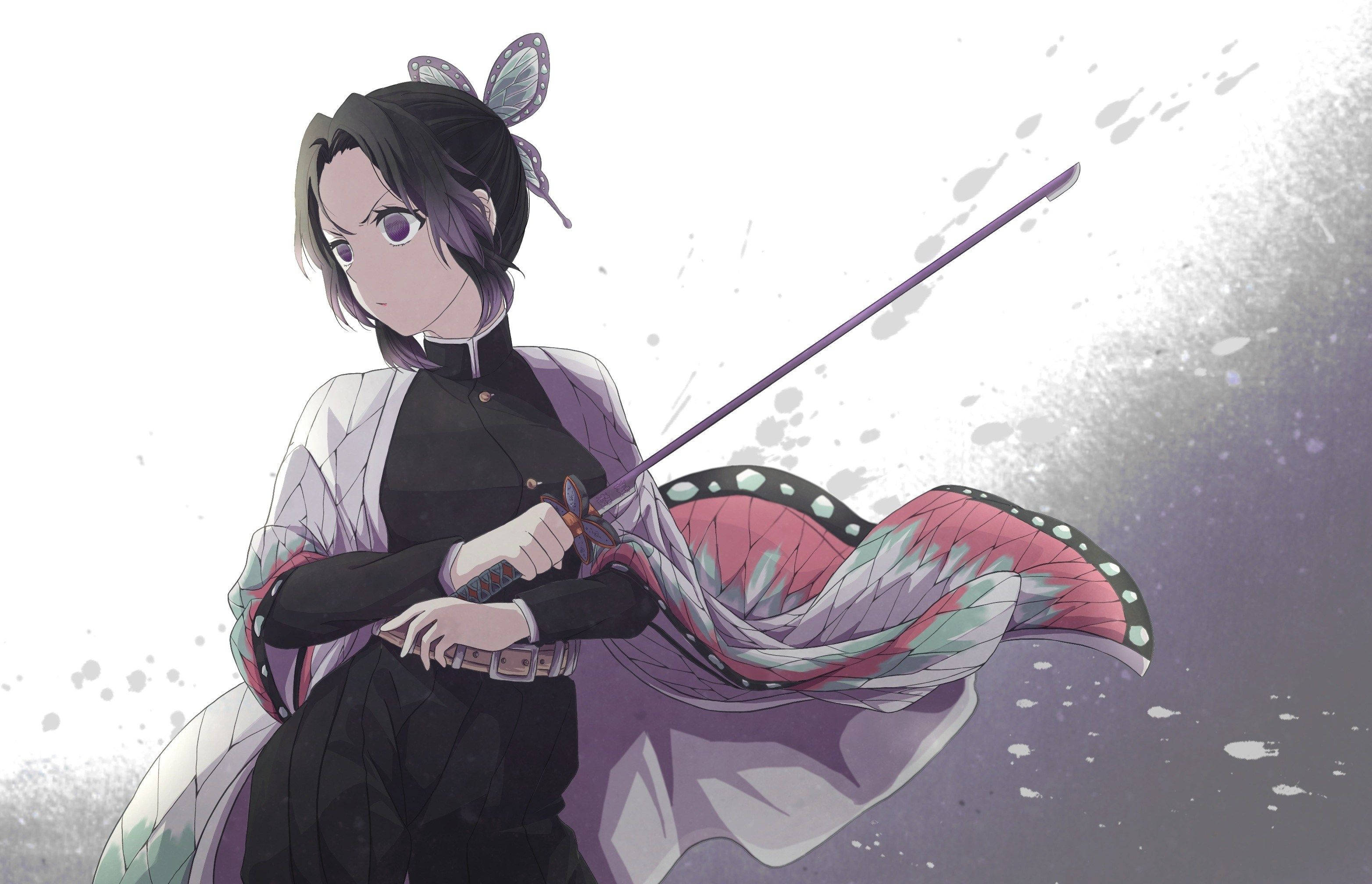 Demon Slayer'dan Shinobu Kılıcını Cesurca Sallıyor Duvar Kağıdı
