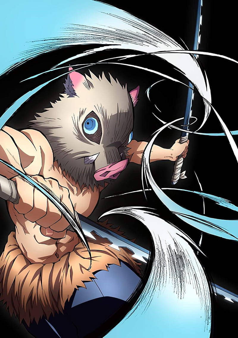 Demon Slayer Inosuke Dövüş Pozu Su Fıskiyeleri Duvar Kağıdı