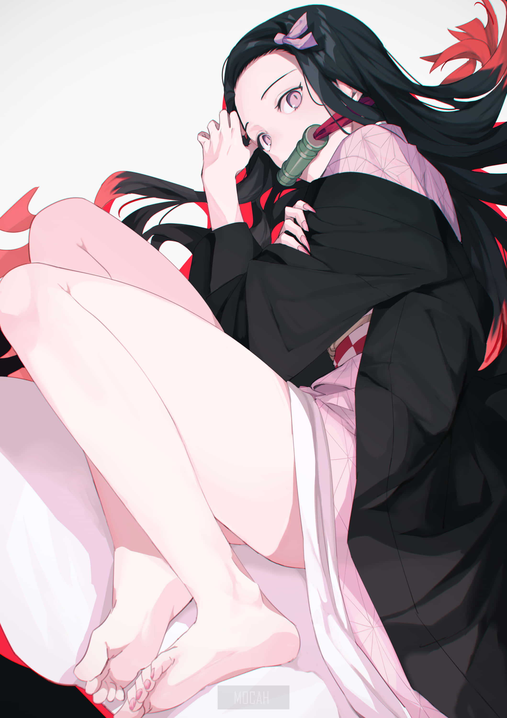Demon Slayer Kimetsu No Yaiba Nezuko Kamado Anime Kızı Ayakları Duvar Kağıdı