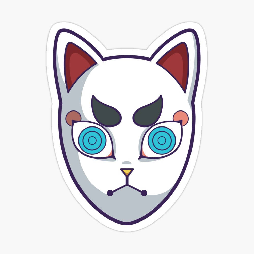 Demon Slayer Maskesi Mavi Gözlü Kedi Duvar Kağıdı