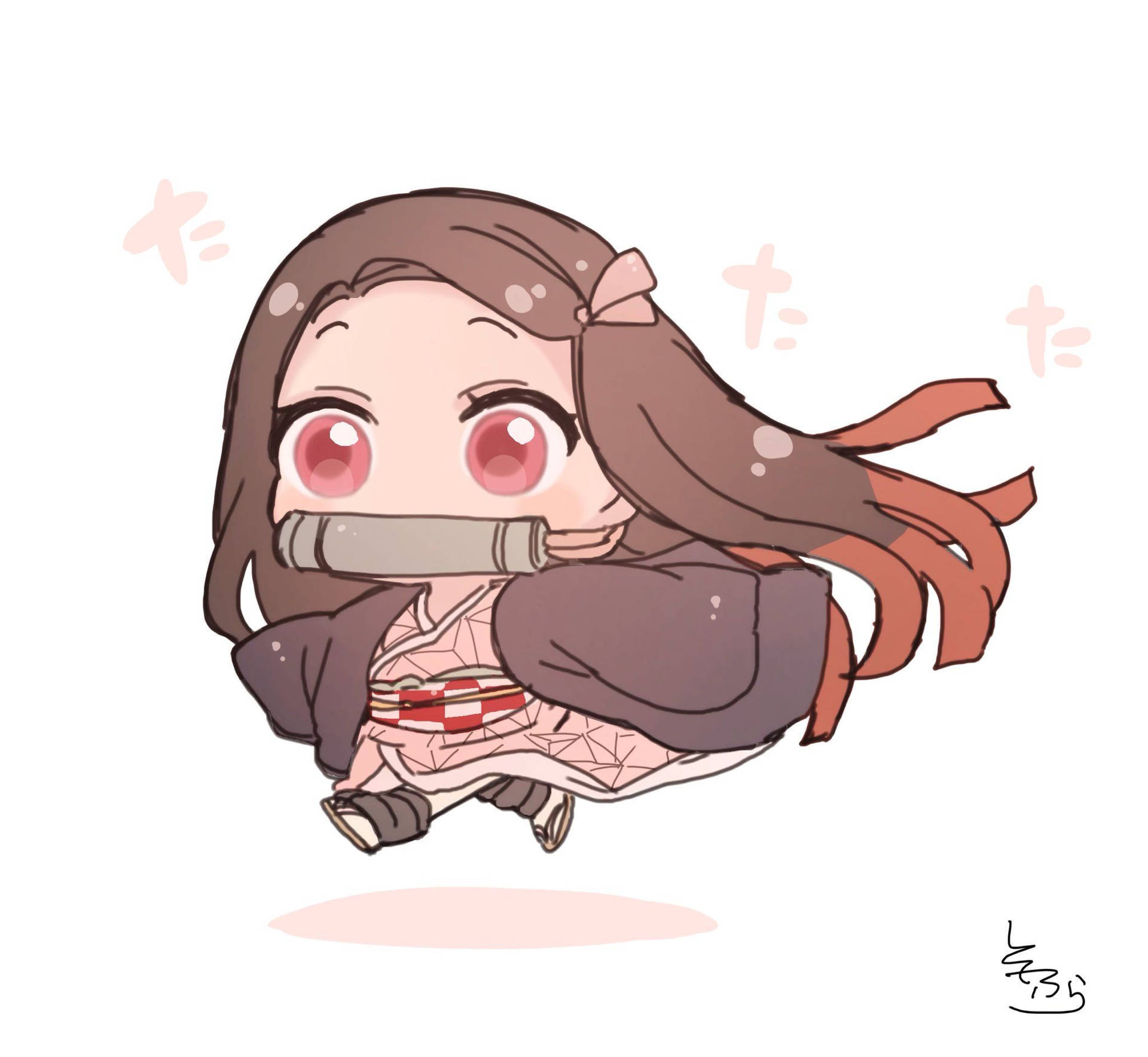 Demon Slayer Nezuko Sevimli Minik Versiyon Duvar Kağıdı