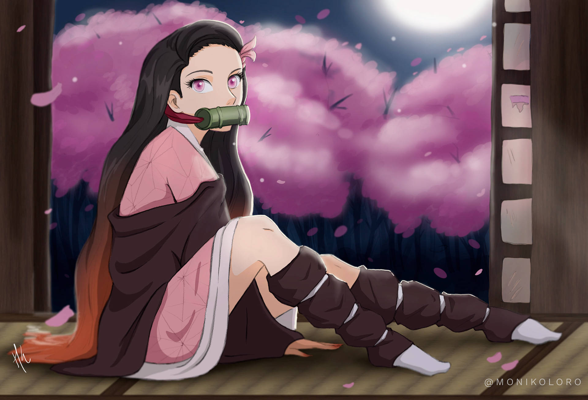 Demon Slayer Nezuko Fan Sanatı Çizimi Duvar Kağıdı