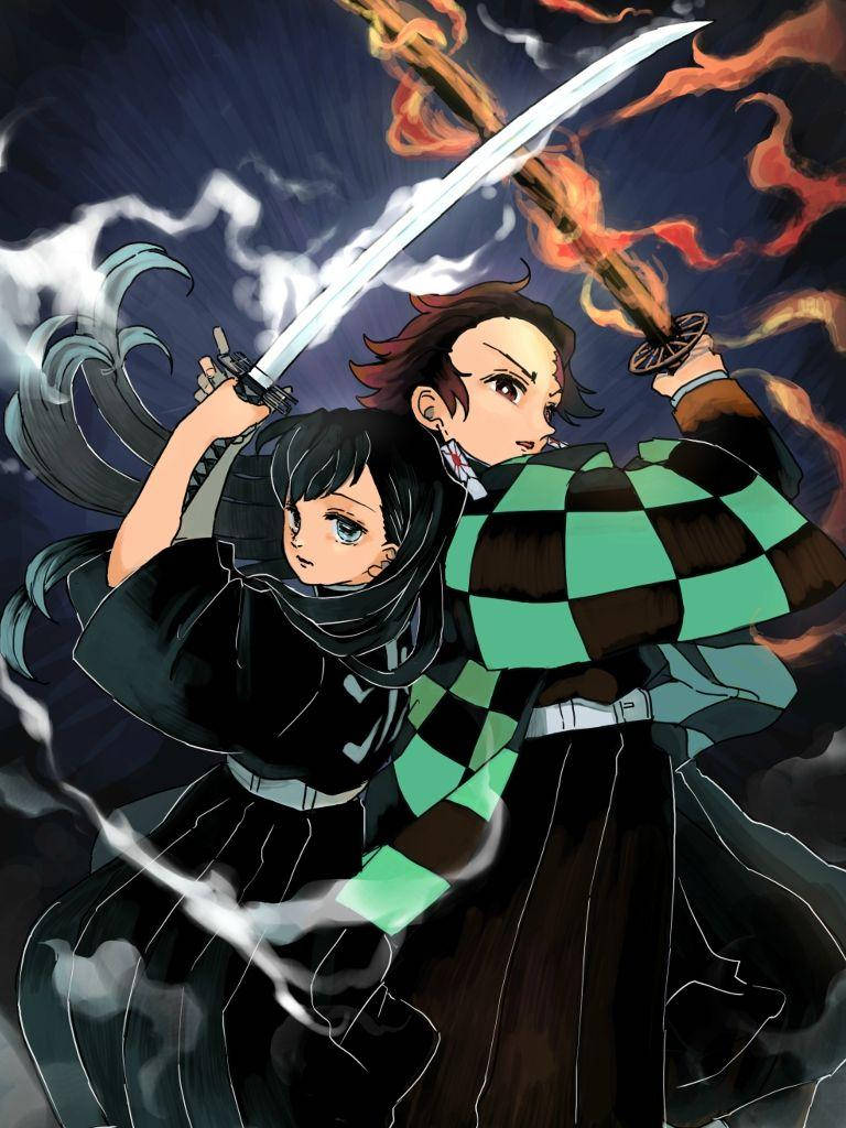 Demon Slayer Telefon Tanjiro ve Muichiro Duvar Kağıdı