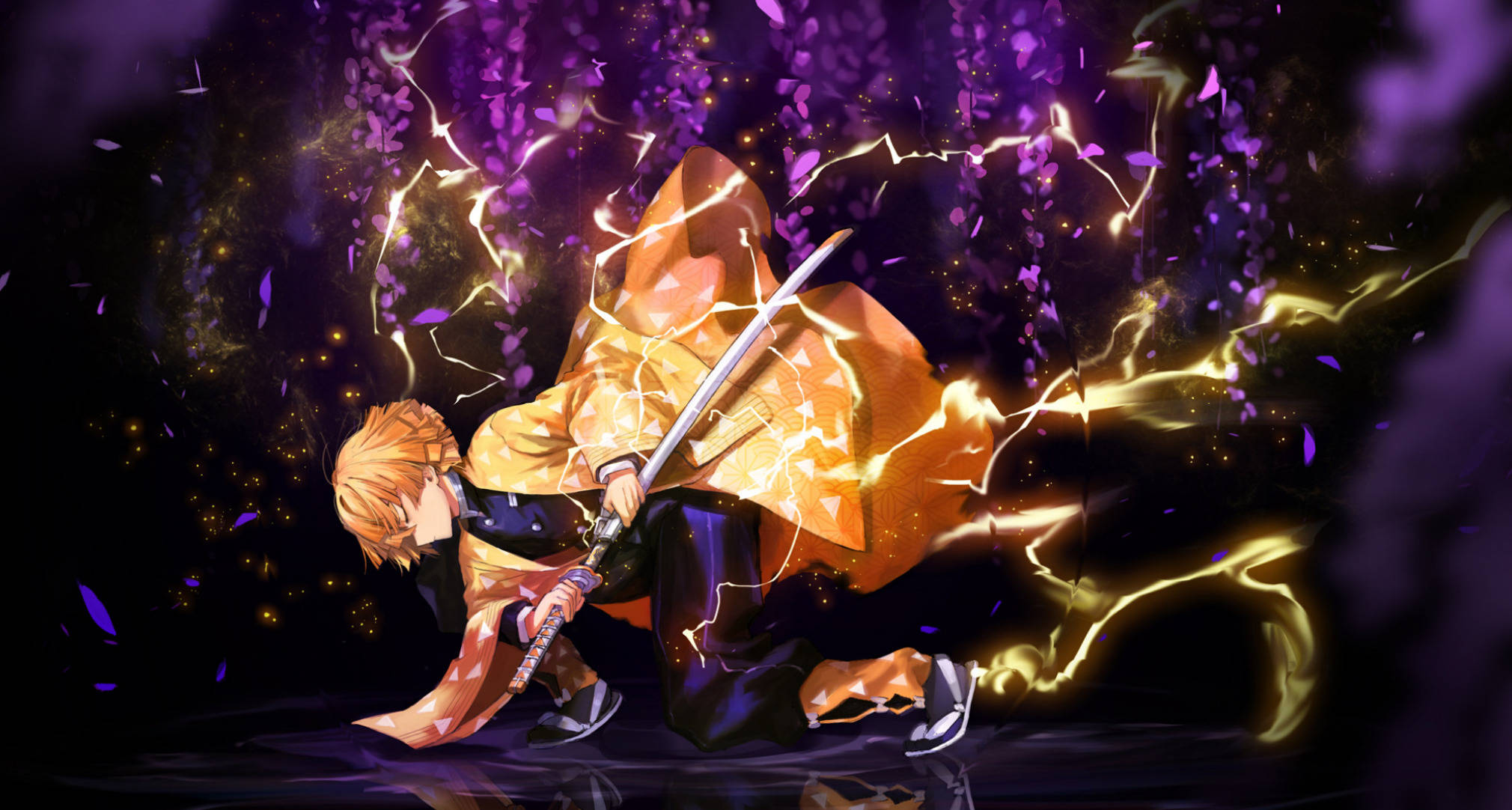 Demon Slayer Zenitsu Yerde Duvar Kağıdı