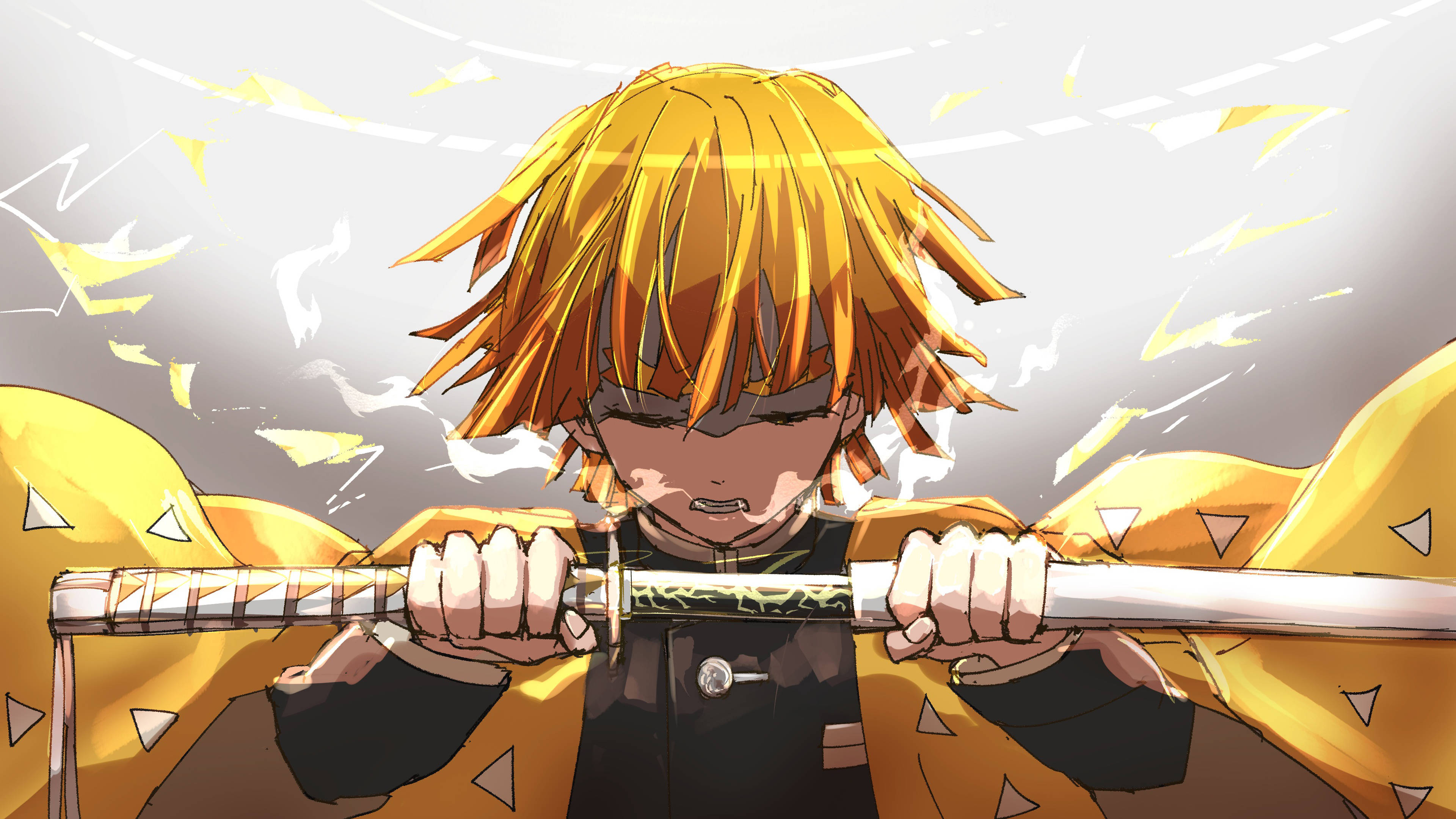 Demon Slayer Zenitsu Kılıcını Çekiyor Duvar Kağıdı