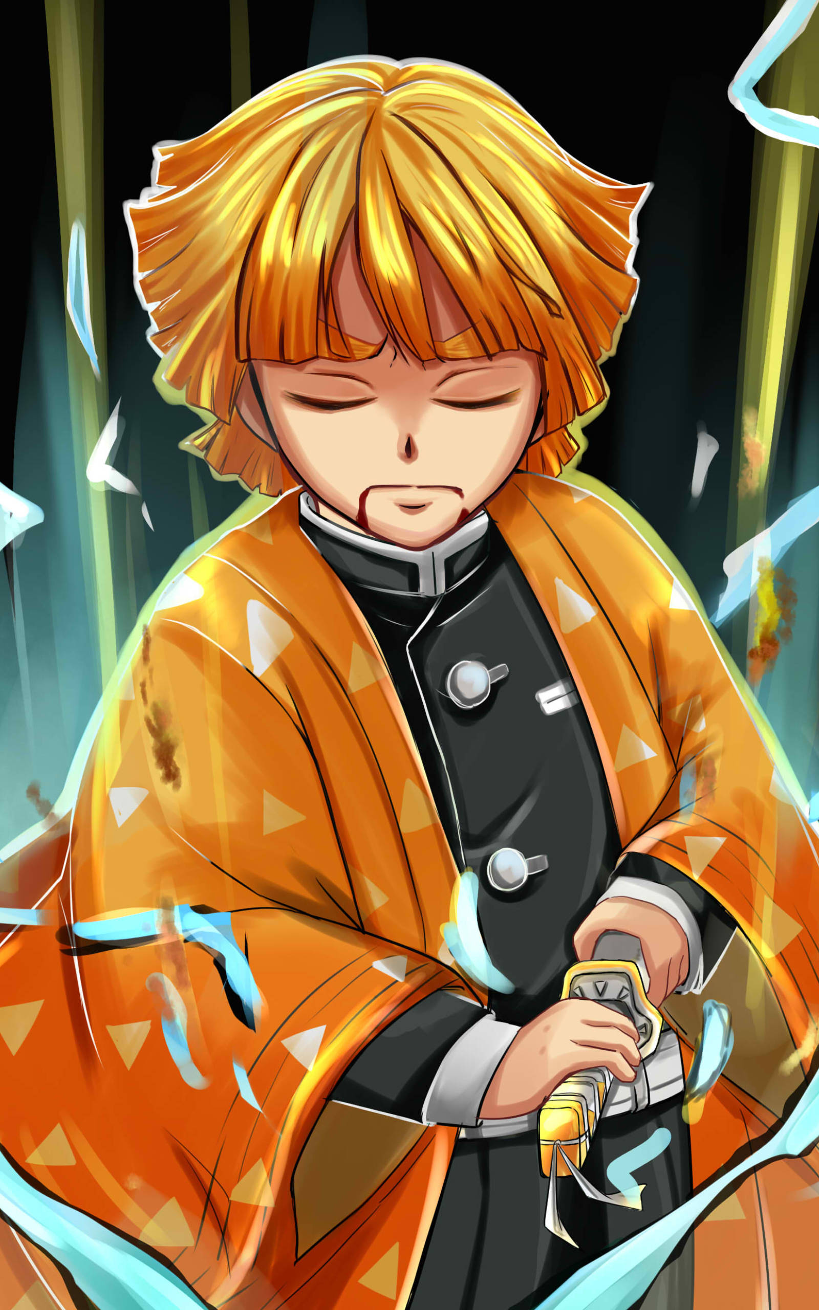 Demon Slayer Zenitsu Konsantre Oluyor Duvar Kağıdı