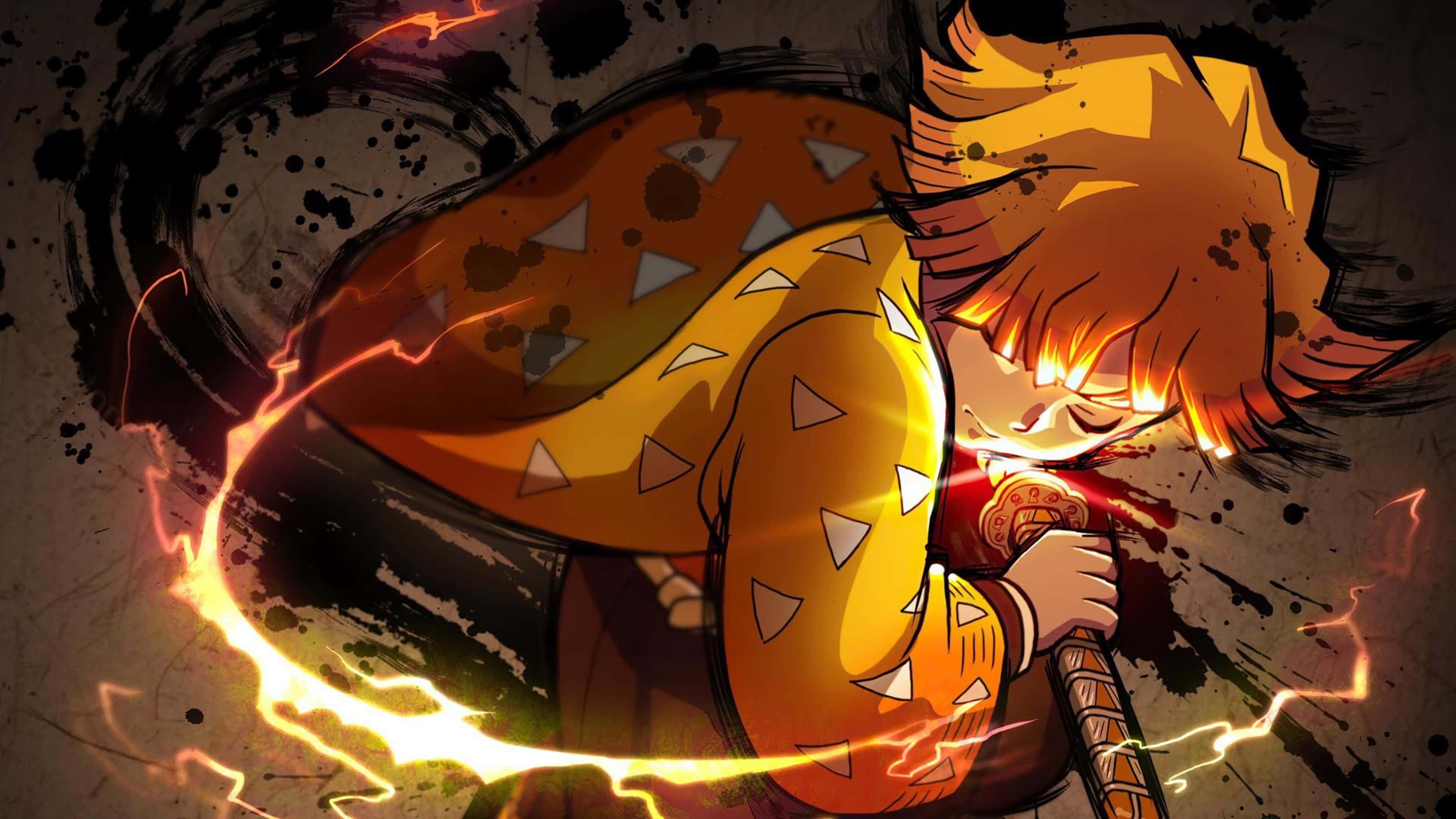 Demon Slayer Zenitsu Kötülüğü Yok Ediyor 4K Duvar Kağıdı