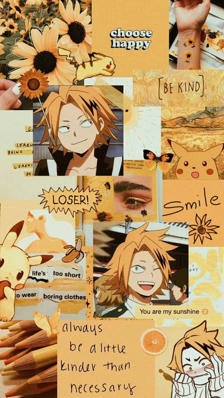 Denki Kaminari Estetik Sarı Kolaj Posteri Duvar Kağıdı