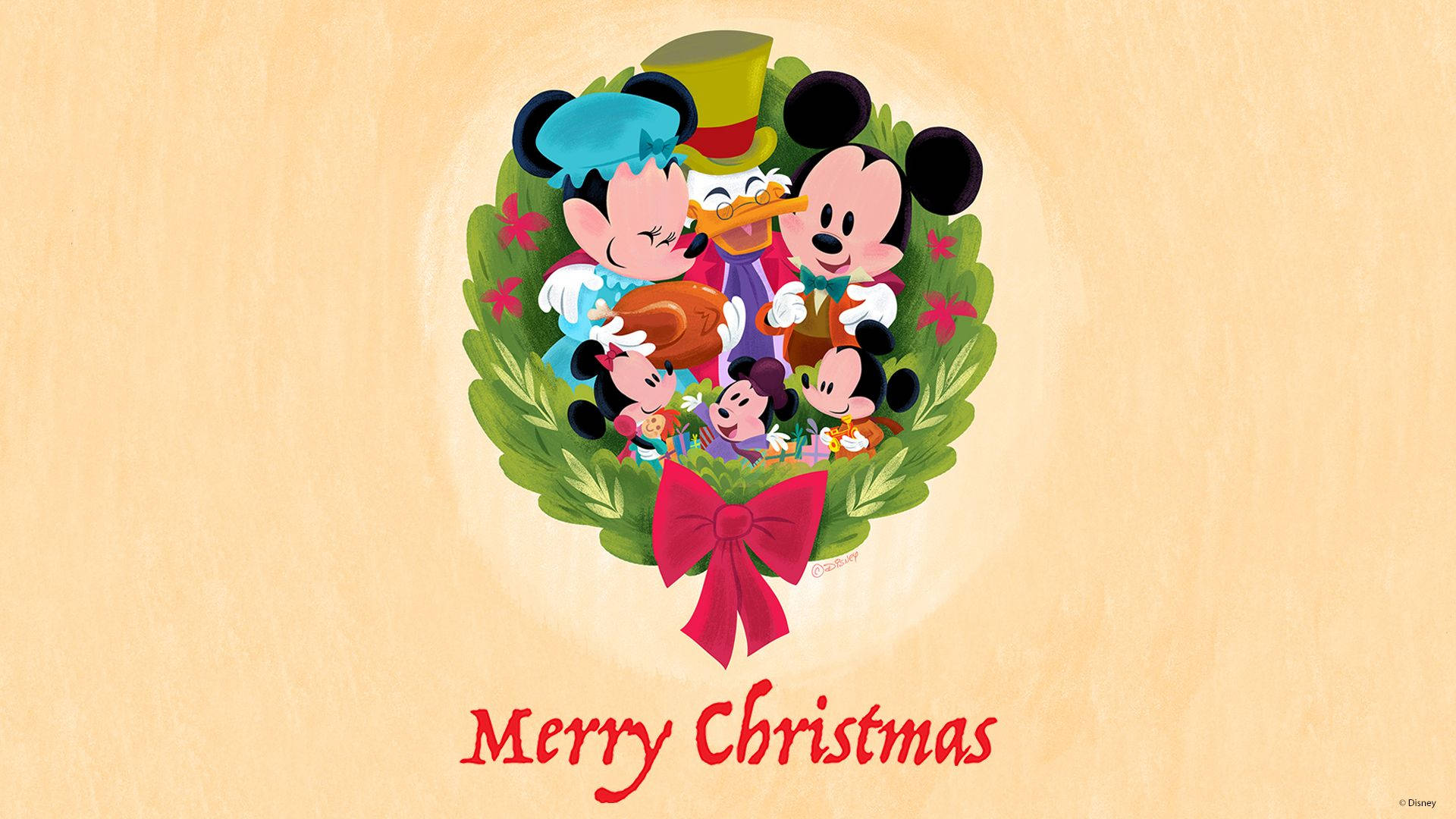 Disney 1920x1080 HD Mickey Mouse Merry Christmas Çelenk Duvar Kağıdı